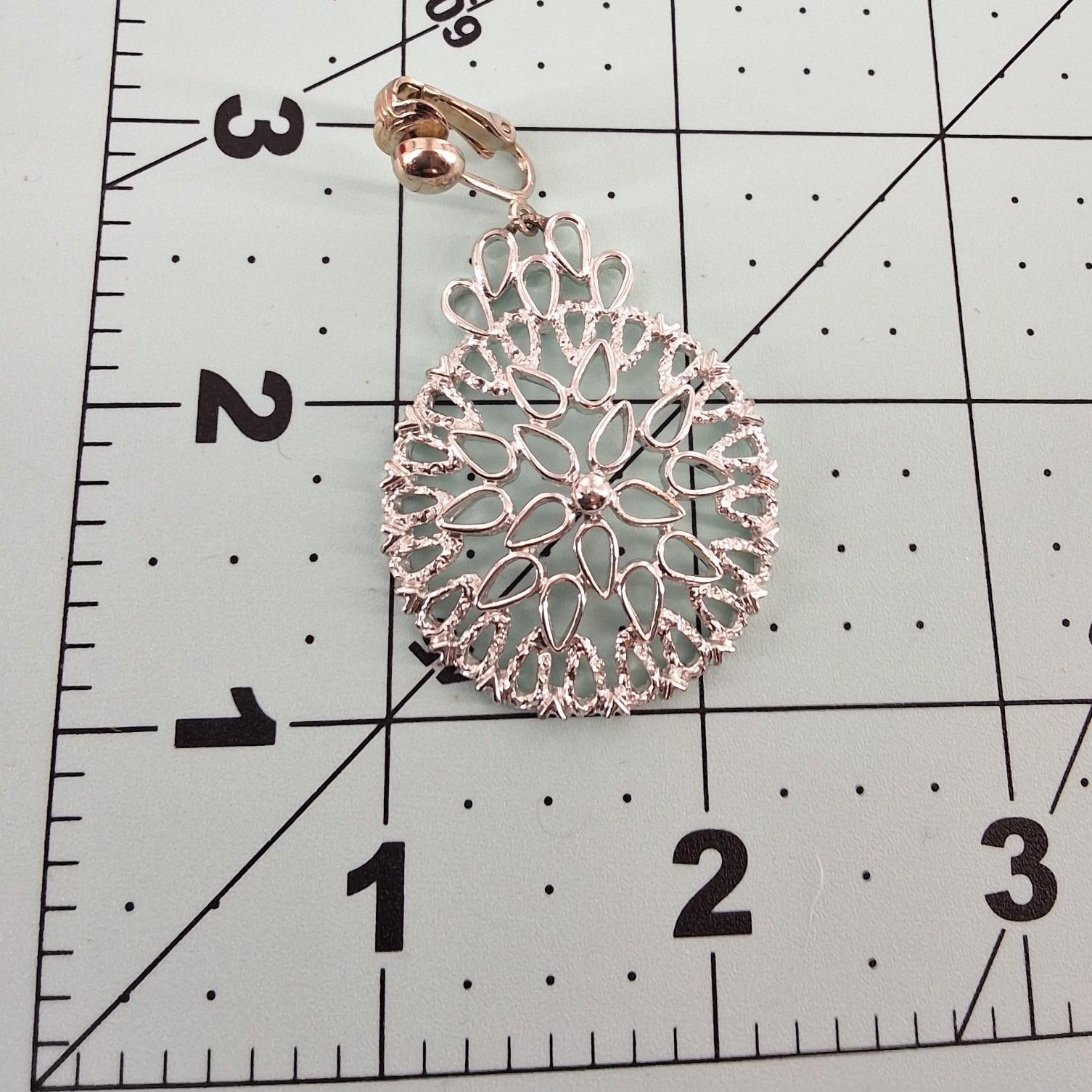 Sarah Coventry Silvertone Filigree Medallion Dangle Clip-On Earrings 2.5" - View 3