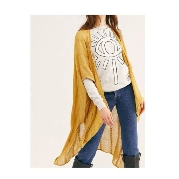 Free People Sequin Day Dream Kimono Mustard Yellow Oversized Wrap One Size NEW - View 6