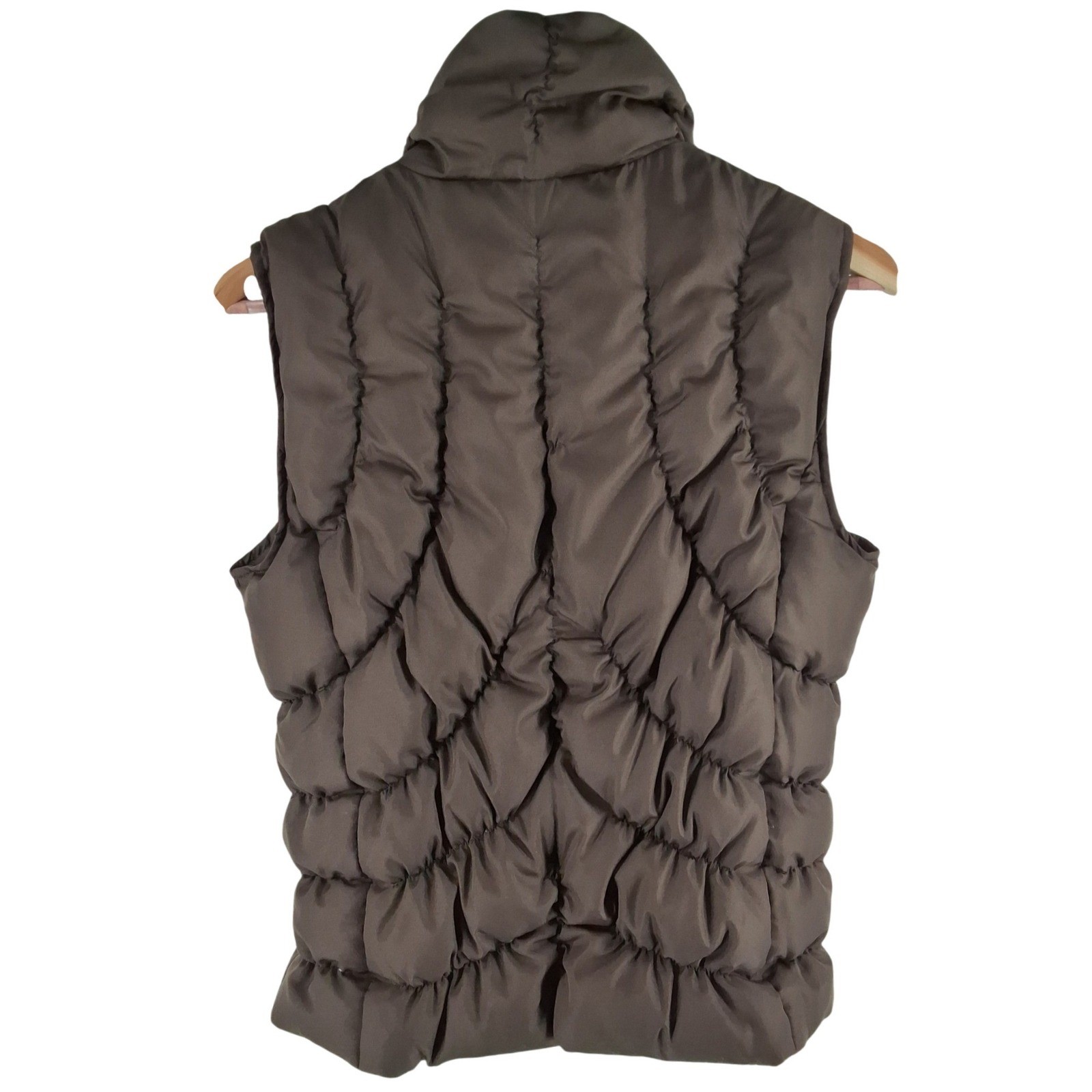 Nine West Separates Brown Chevron Quilted Down Puffer Vest Medium Stand Collar