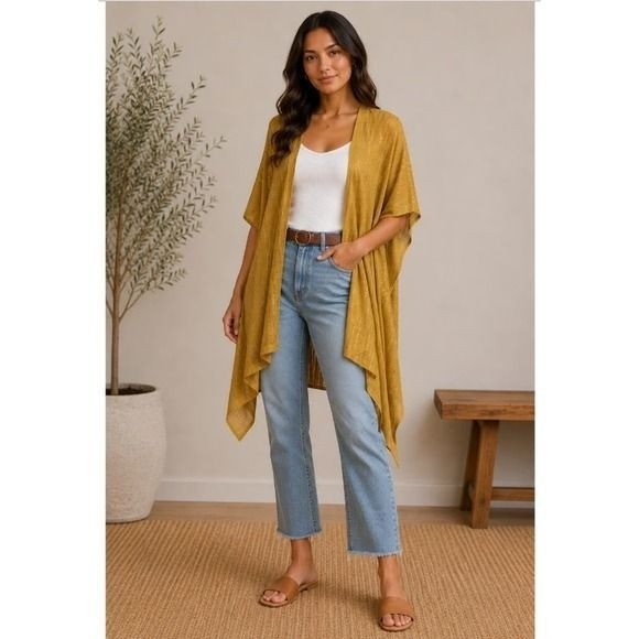 Free People Sequin Day Dream Kimono Mustard Yellow Oversized Wrap One Size NEW