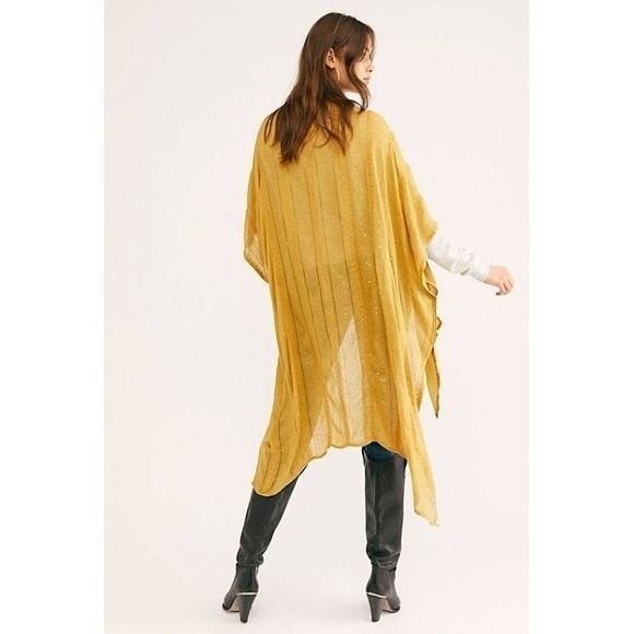 Free People Sequin Day Dream Kimono Mustard Yellow Oversized Wrap One Size NEW - View 3