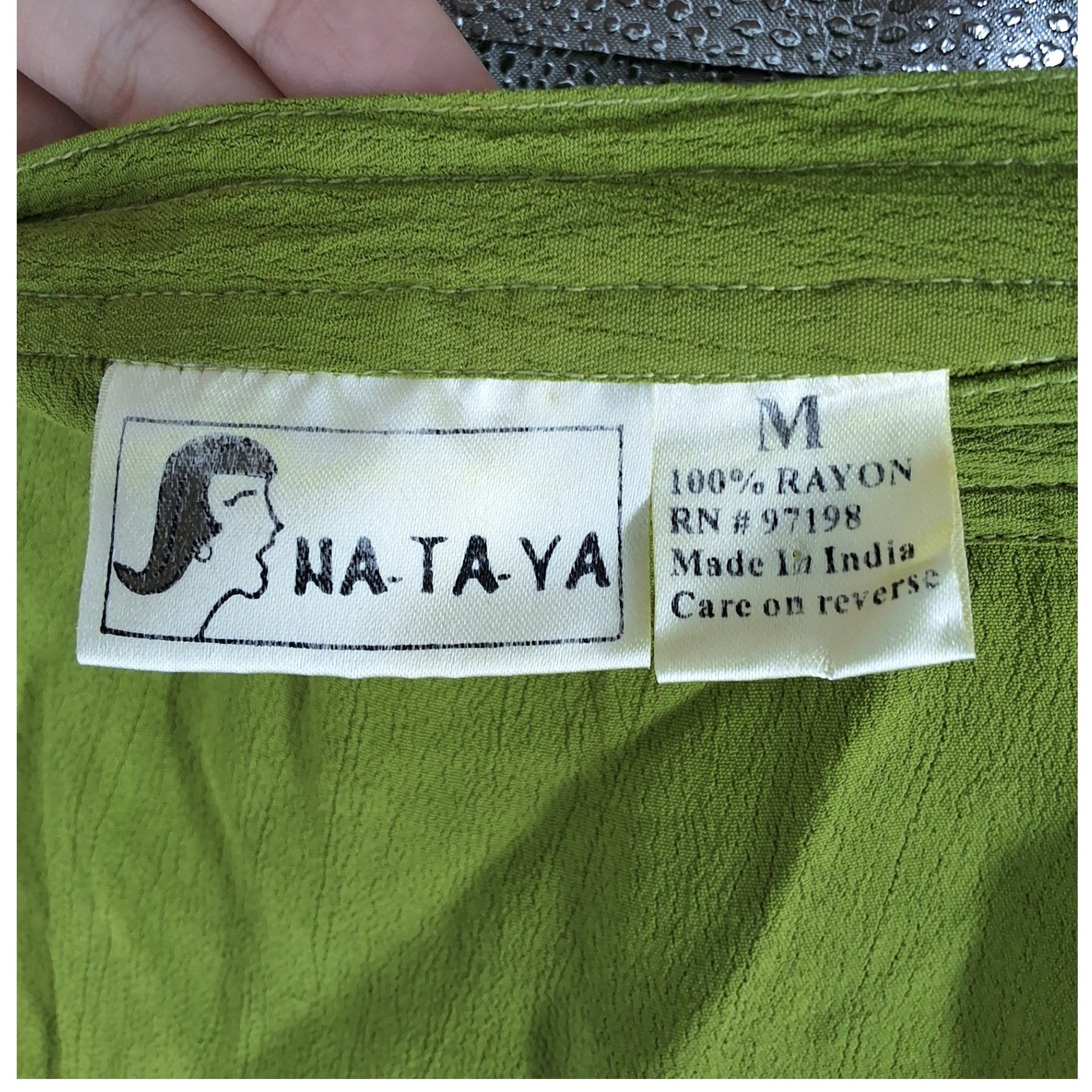 Nataya Green Rayon Maxi Skirt Beaded Mesh Trim Bohemian Vintage Style Size M
