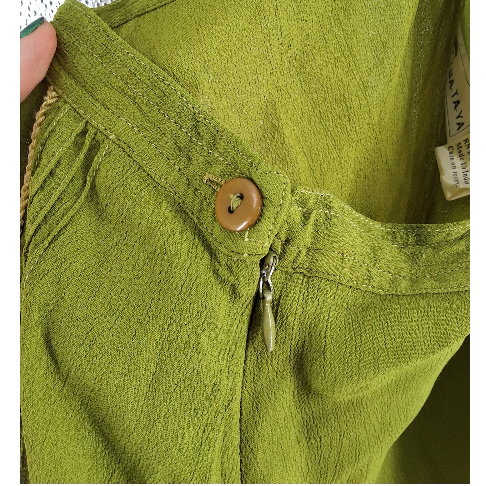 Nataya Green Rayon Maxi Skirt Beaded Mesh Trim Bohemian Vintage Style Size M - View 4