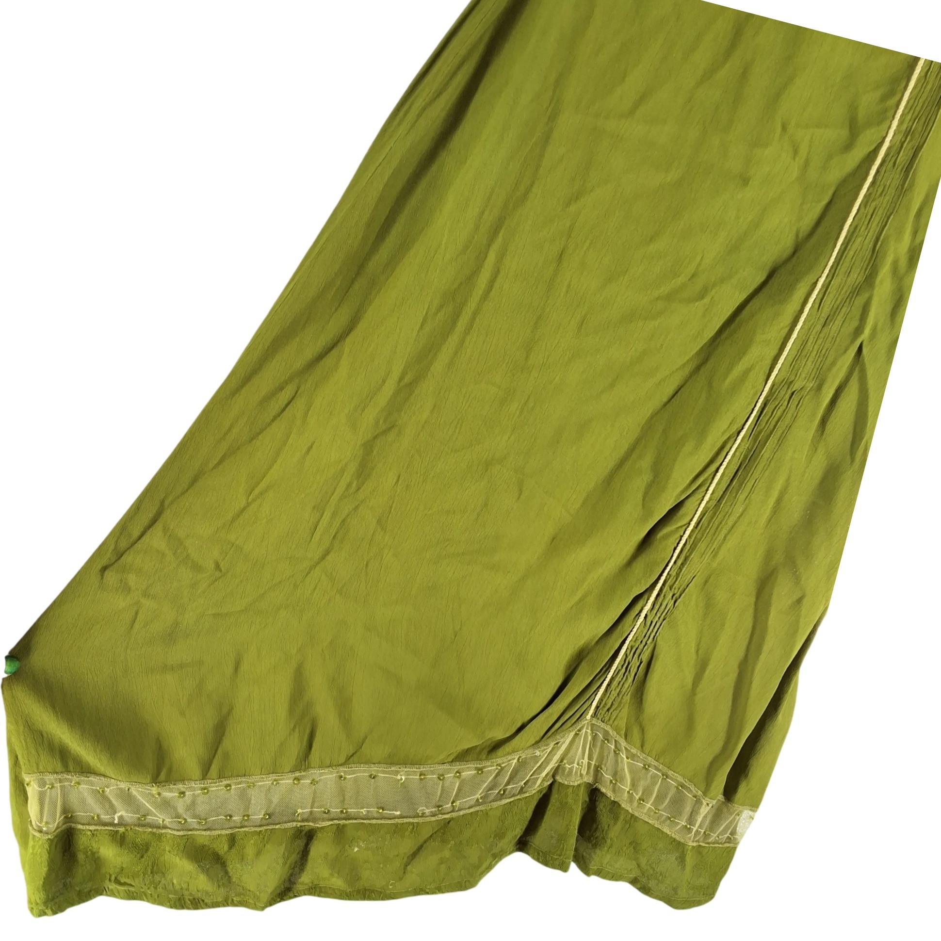 Nataya Green Rayon Maxi Skirt Beaded Mesh Trim Bohemian Vintage Style Size M - View 5