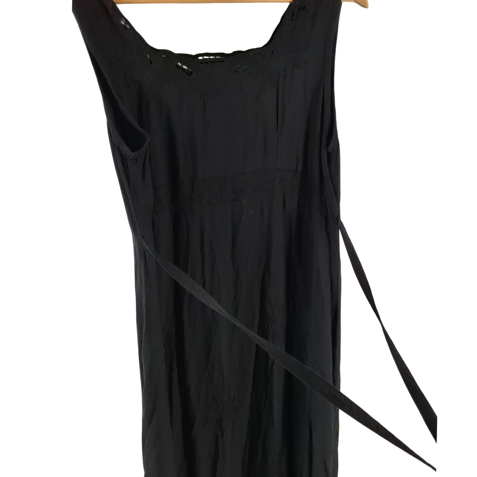 Bali Collection Black Rayon Embroidered Eyelet Midi Dress Small Boho Sleeveless - View 4