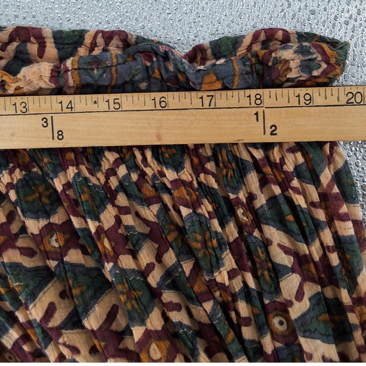 Vintage Indian Cotton Gauze Broomstick Skirt Camel Heart Block Print Boho Maxi - View 5