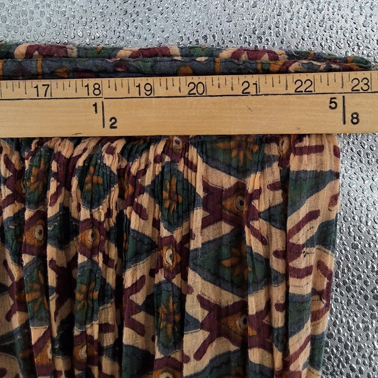 Vintage Indian Cotton Gauze Broomstick Skirt Camel Heart Block Print Boho Maxi - View 6