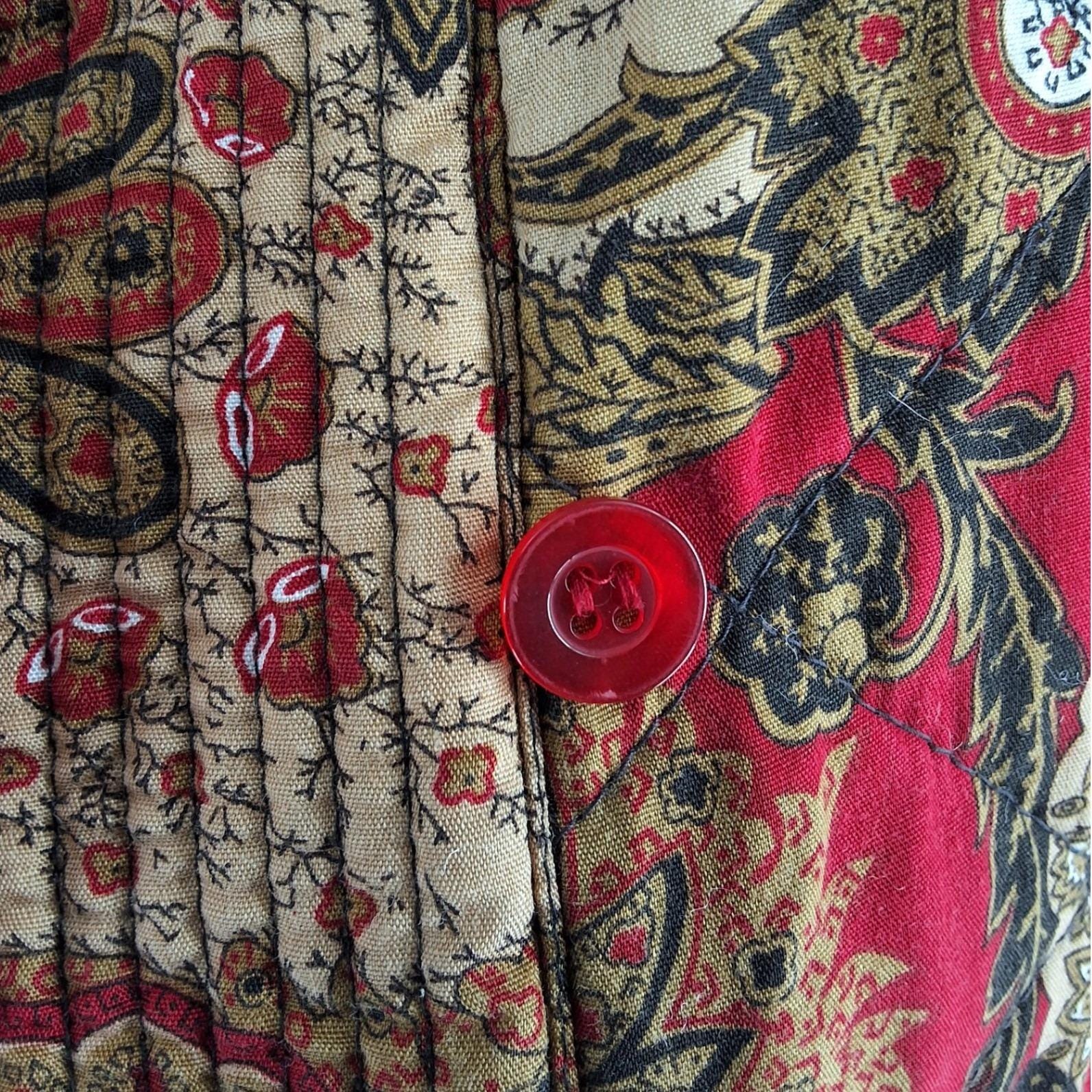 Vintage Koret Red Paisley Quilted Button Front Bomber Jacket Large - View 7