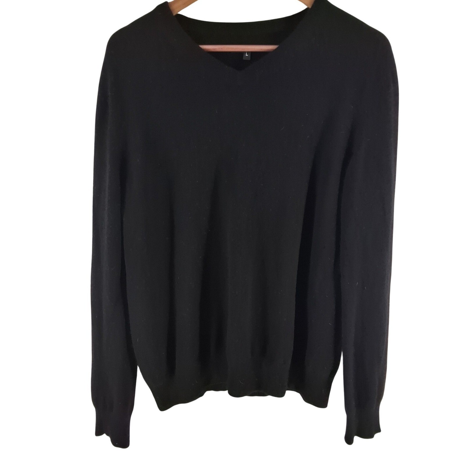 Studio 100% Italian Cashmere V-Neck Sweater Men Large Black Knit