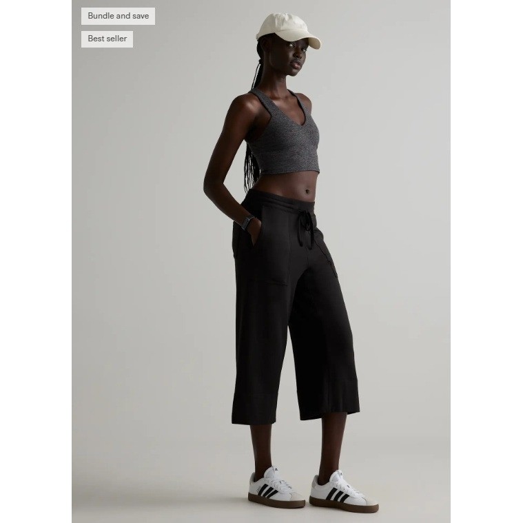 Quince Black SuperSoft Fleece Cropped Wide Leg Pants Small NWT