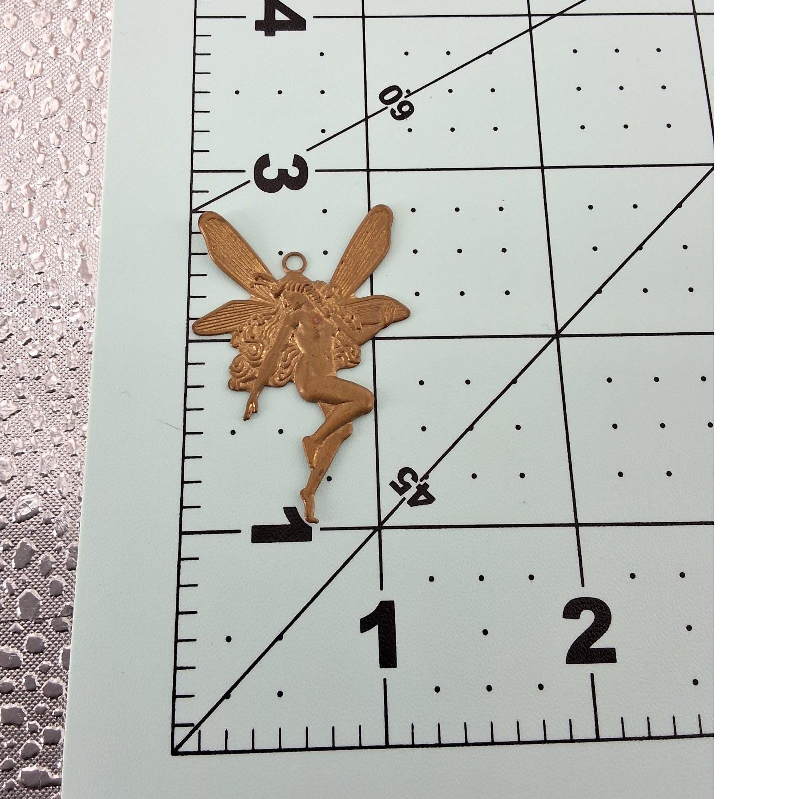 Vintage Brass Fairy Pendant Charm Winged Pixie Fantasy Jewelry Making 2 Inch