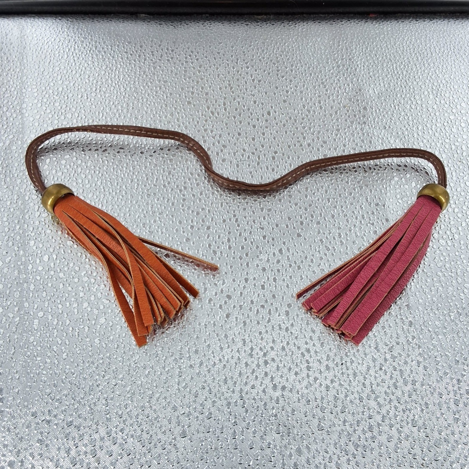 Leather Tassel Bag Charm Belt Accessory Burnt Orange Pink Brass Hardware Boho