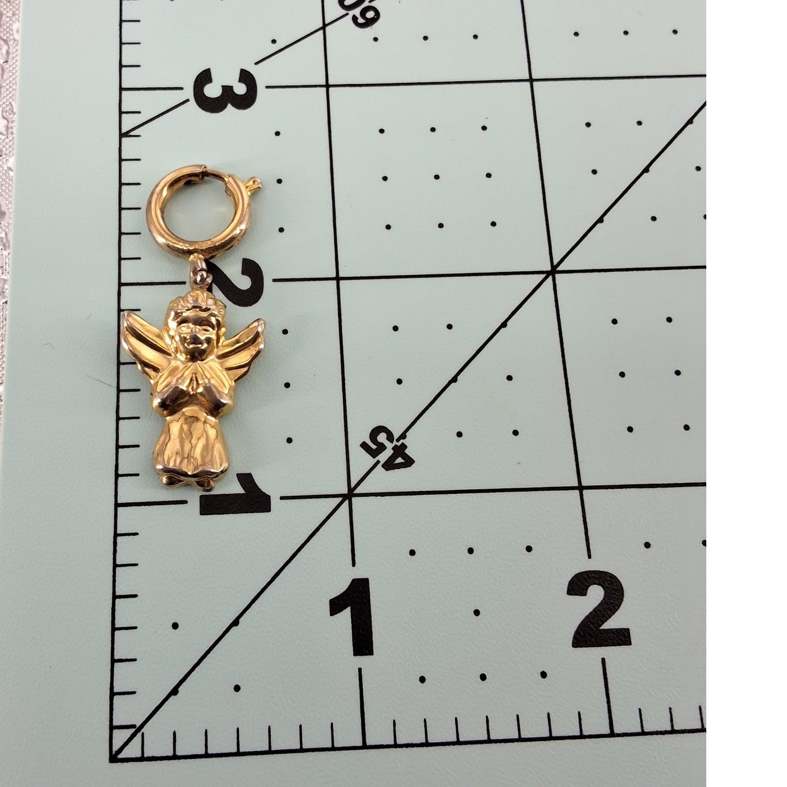 Gold Tone Praying Angel Cherub Charm Pendant Spring Ring Clasp - View 4