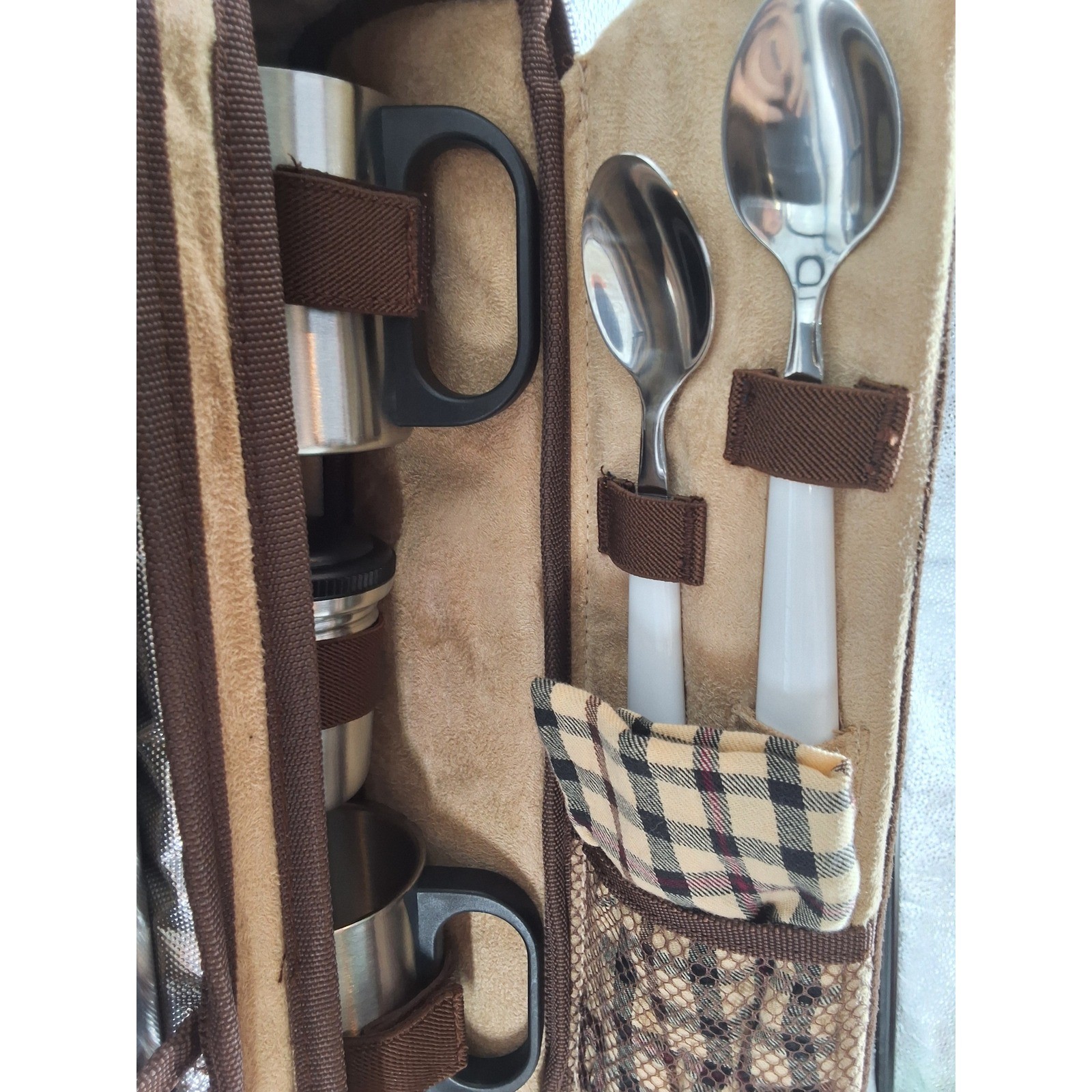 Picnic at Ascot Coffee Tea Travel Set Brown Insulated Case Flask Mugs Spoons - View 6