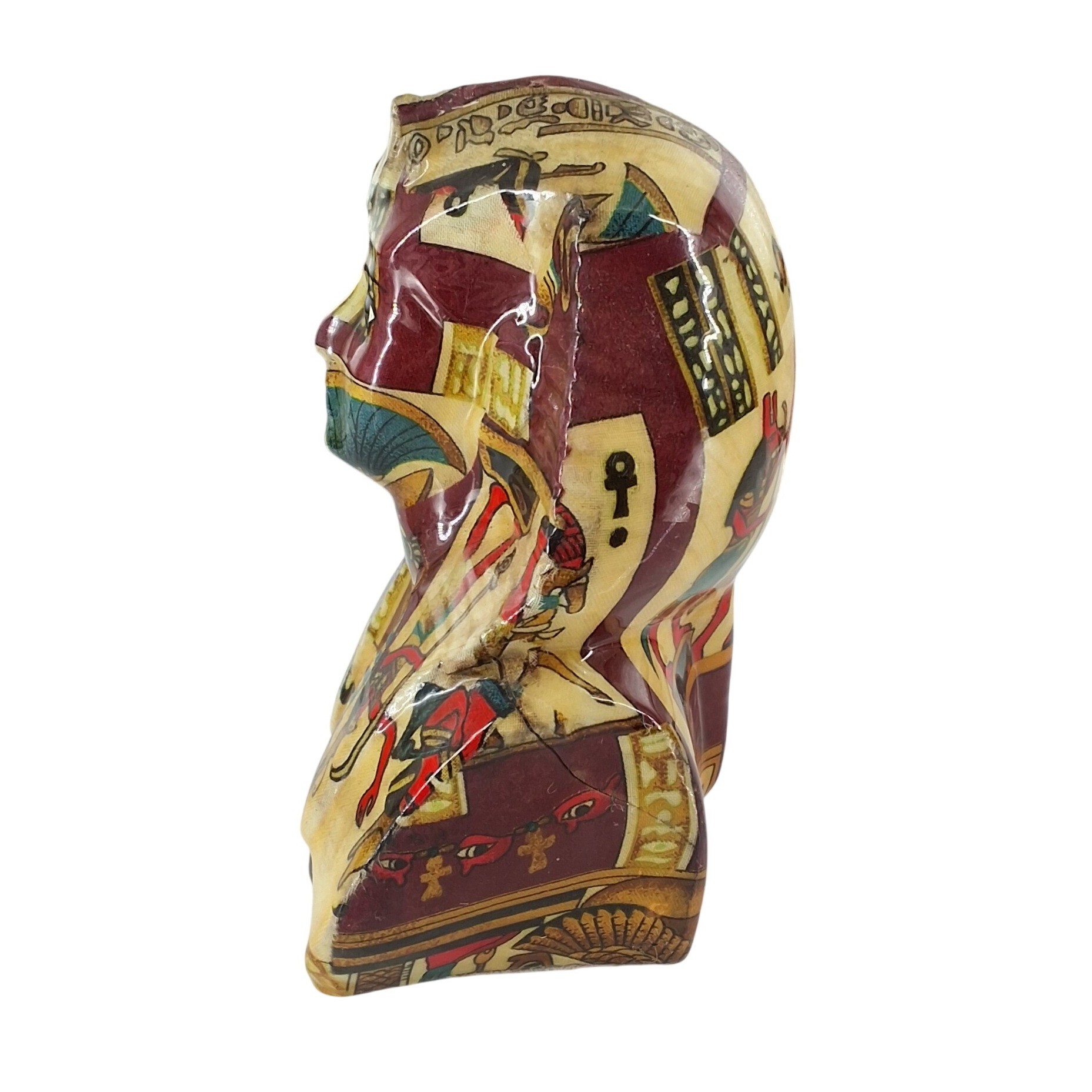 Egyptian Pharaoh King Tut Bust Figurine Hieroglyphic Decoupage Decor 4.5 Inch