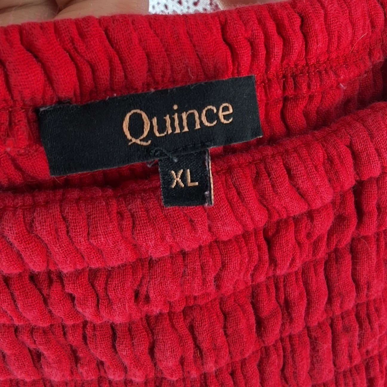 Quince Organic Cotton Gauze Smocked Wide Leg Jumpsuit Wild Cherry Red XL