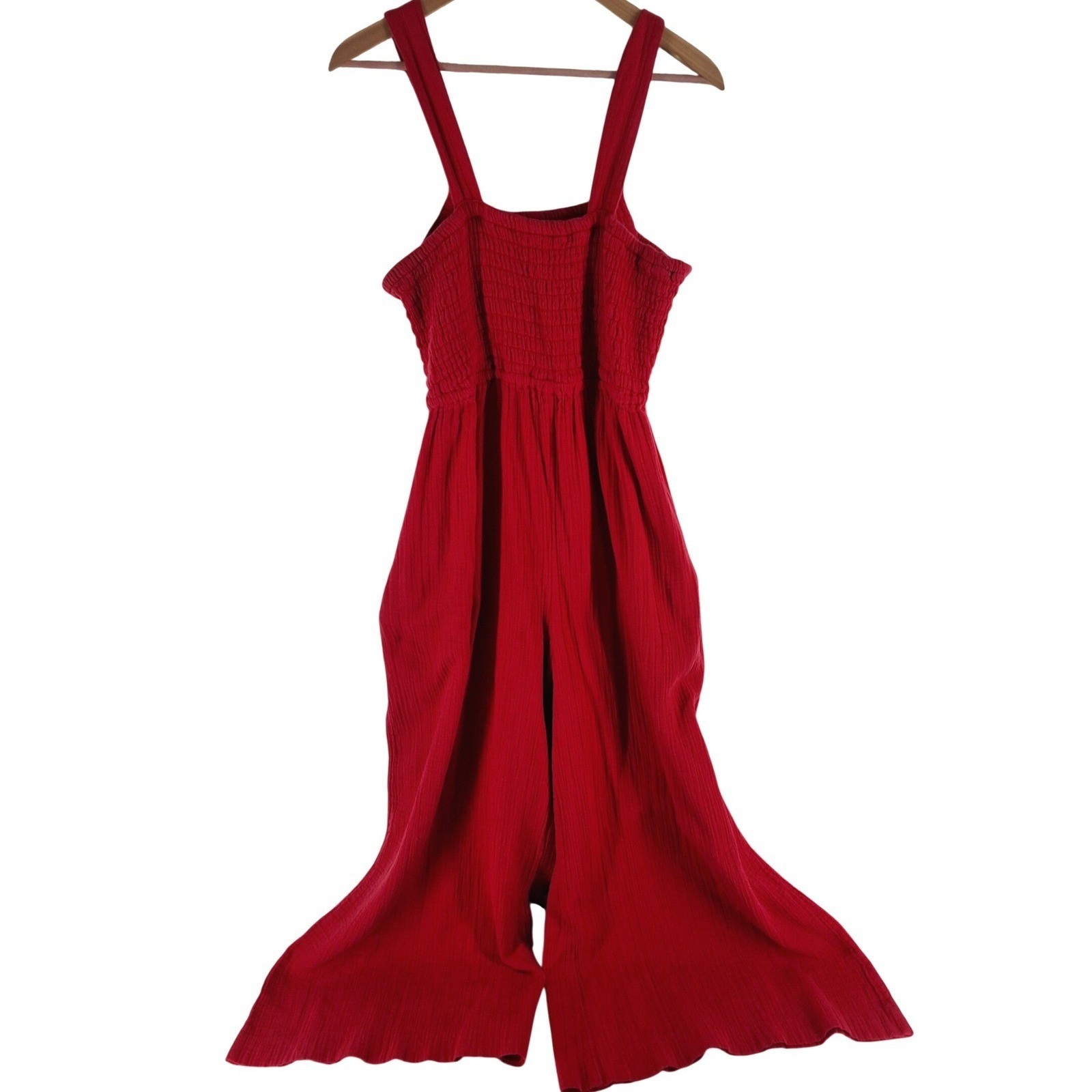 Quince Organic Cotton Gauze Smocked Wide Leg Jumpsuit Wild Cherry Red XL - View 5