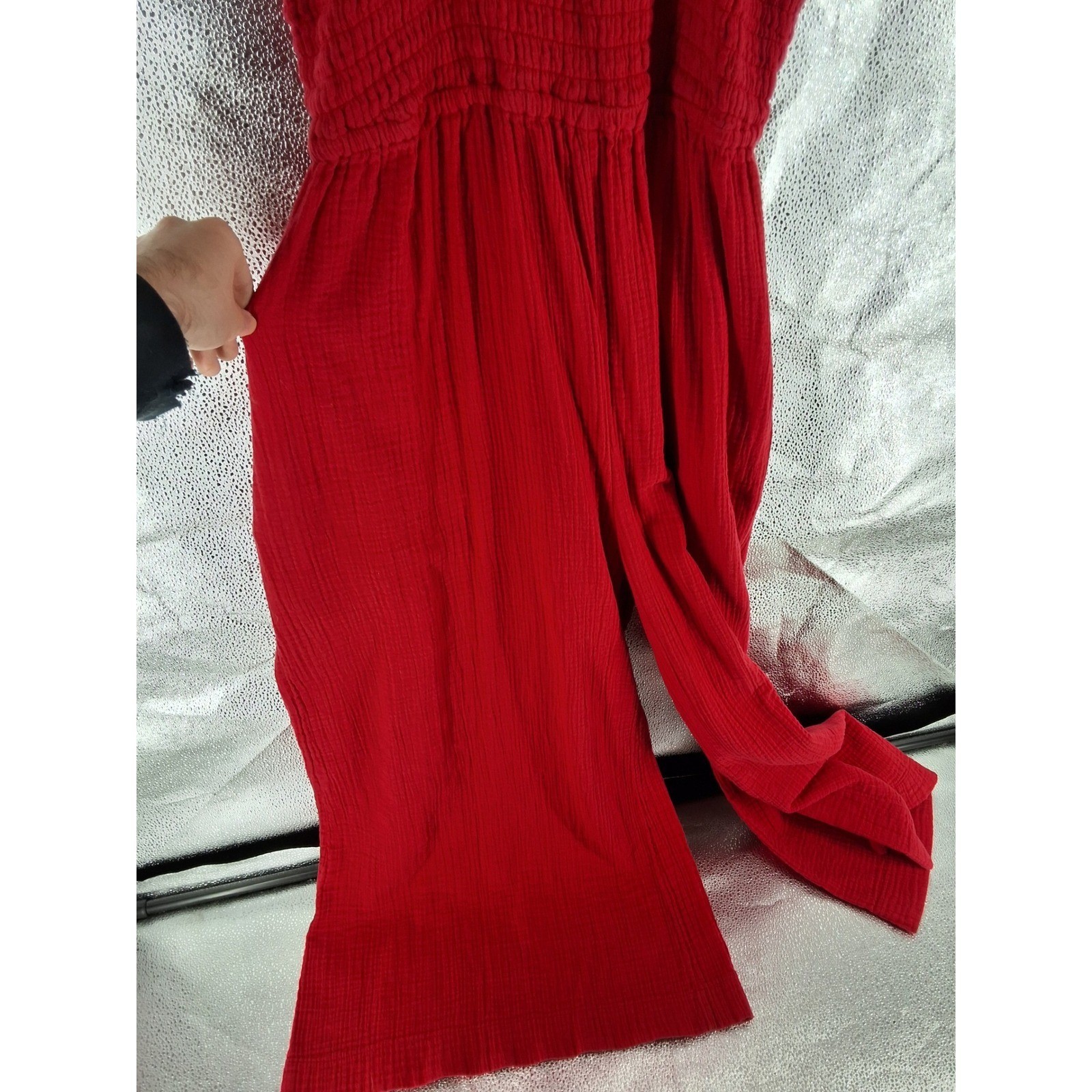 Quince Organic Cotton Gauze Smocked Wide Leg Jumpsuit Wild Cherry Red XL - View 10