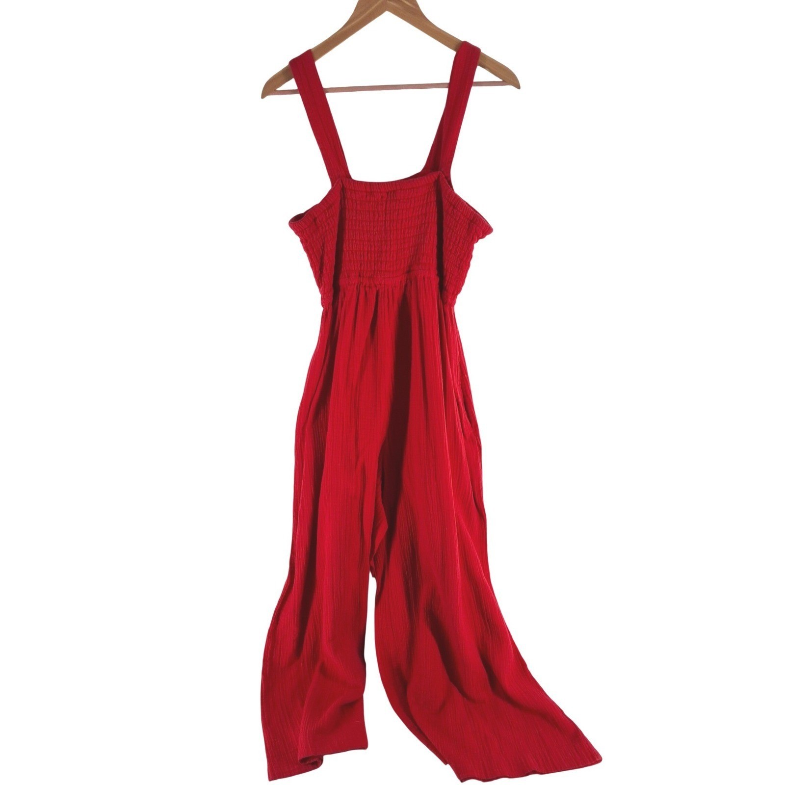 Quince Organic Cotton Gauze Smocked Wide Leg Jumpsuit Wild Cherry Red XL - View 11
