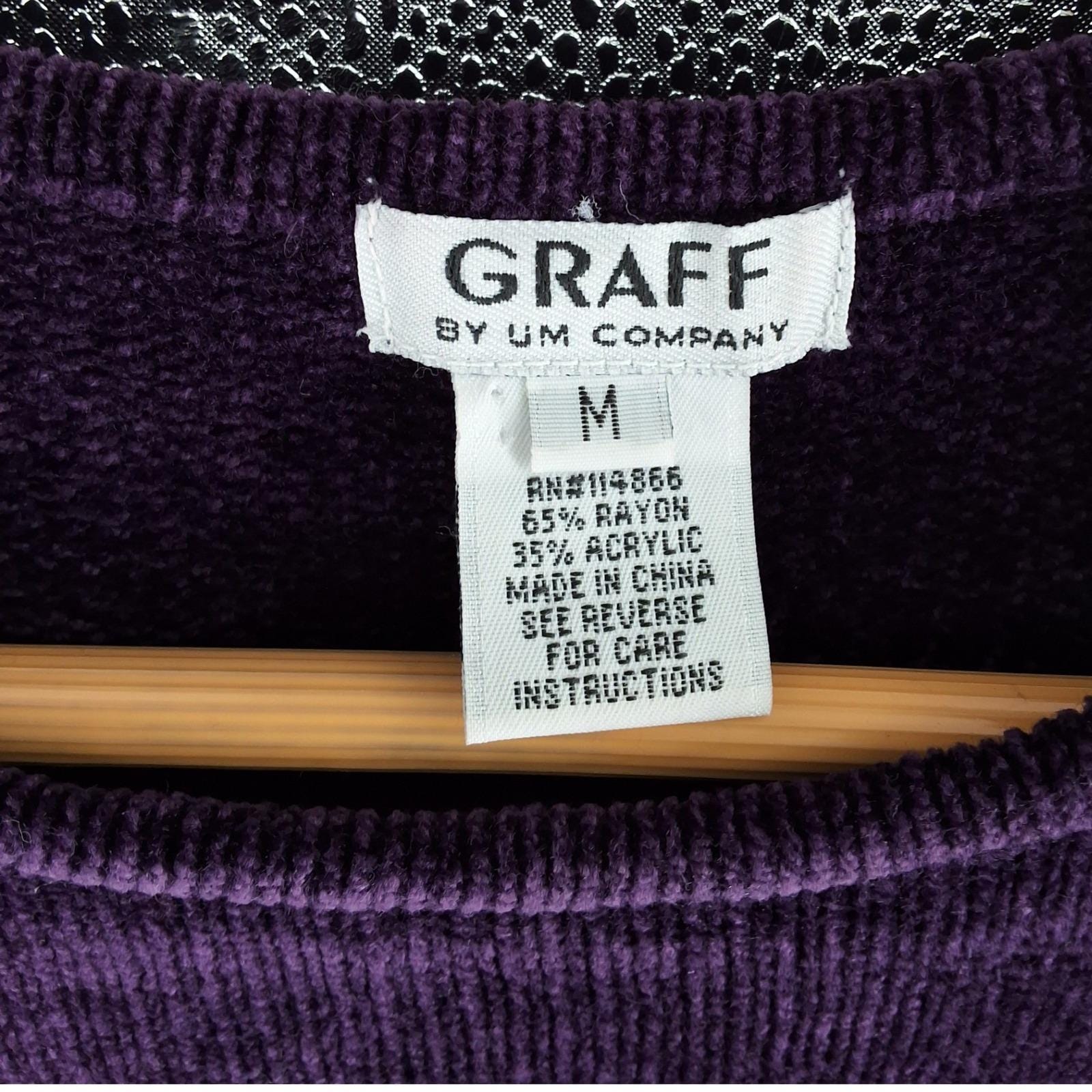 Graff by UM Company Purple Chenille Sweater Women's M 3/4 Sleeve
