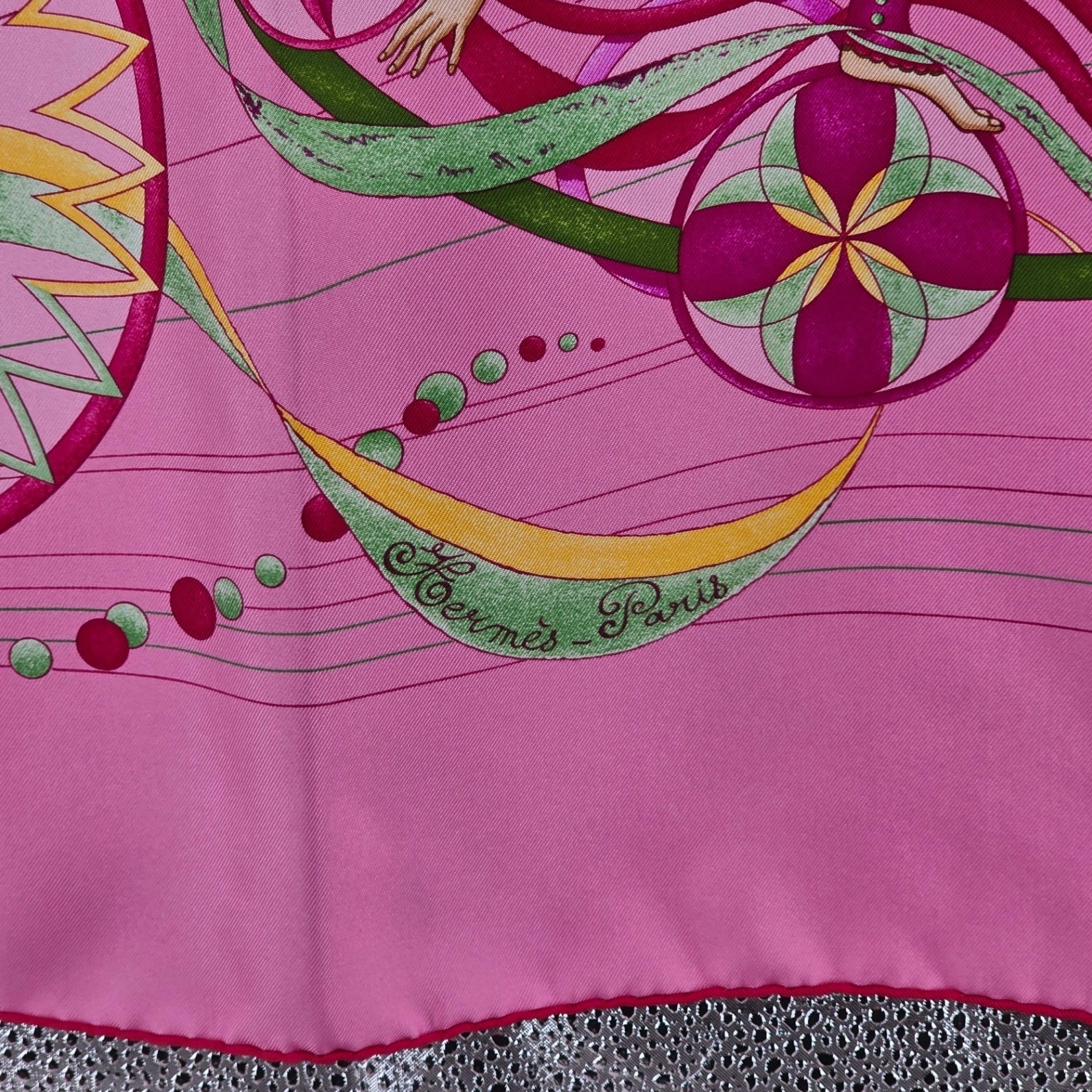 Hermes La Danse du Cosmos Silk Scarf Pink Zoe Pauwels Made in France with Box - View 5
