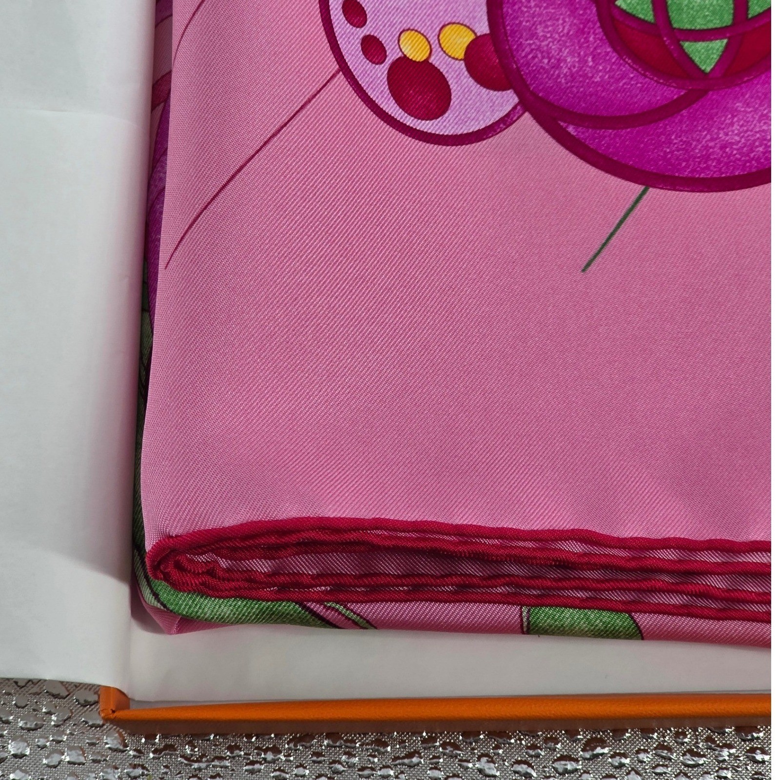 Hermes La Danse du Cosmos Silk Scarf Pink Zoe Pauwels Made in France with Box - View 9