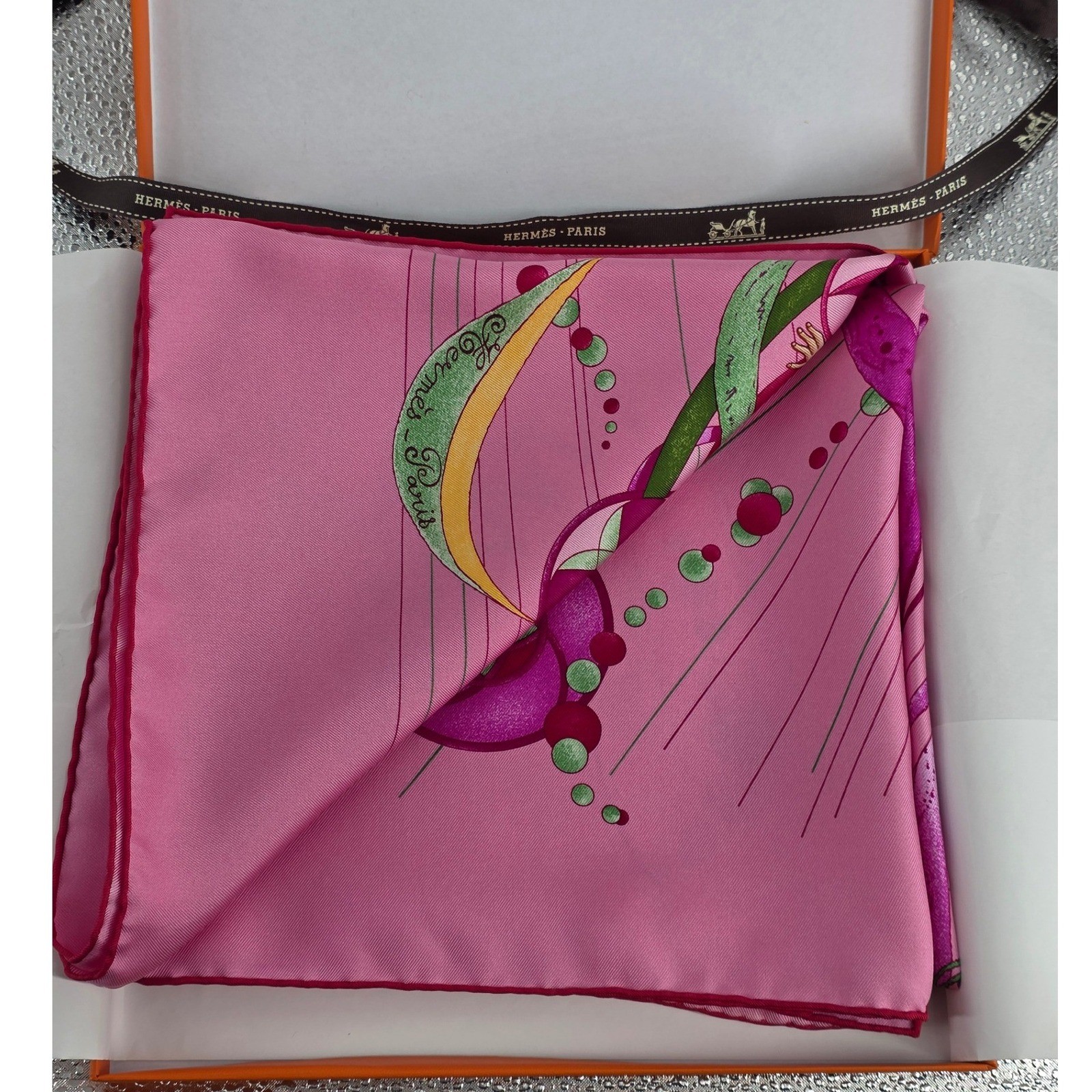 Hermes La Danse du Cosmos Silk Scarf Pink Zoe Pauwels Made in France with Box - View 10