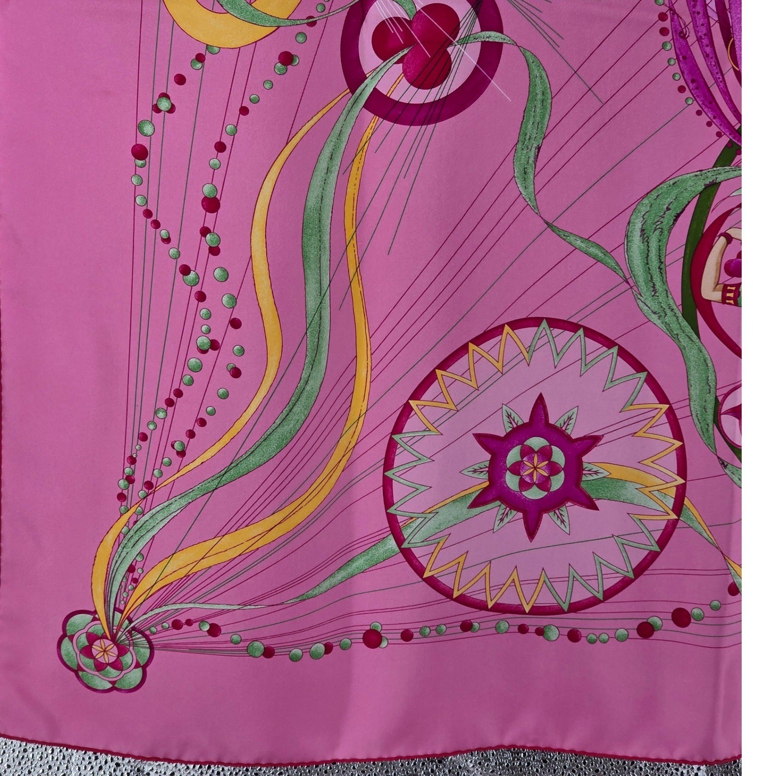 Hermes La Danse du Cosmos Silk Scarf Pink Zoe Pauwels Made in France with Box - View 15