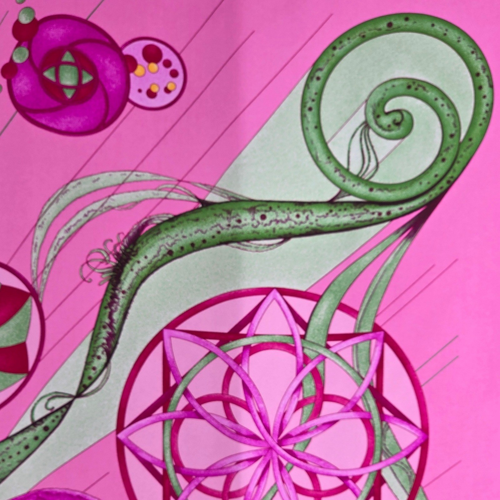 Hermes La Danse du Cosmos Silk Scarf Pink Zoe Pauwels Made in France with Box - View 21