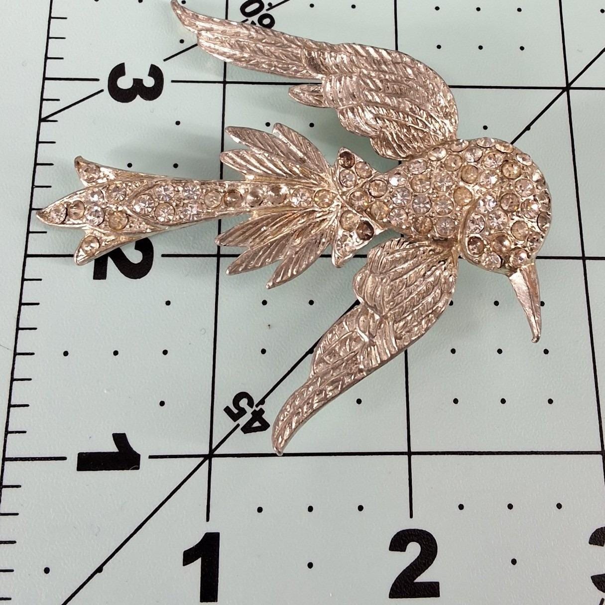 Vintage Silver Rhinestone Bird Brooch Pave Swallow Pin Costume Jewelry - View 4