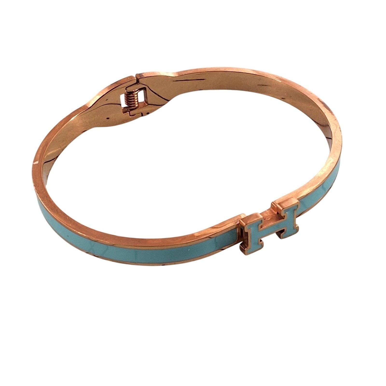 Vintage Turquoise Enamel Hinged Bangle Bracelet Brass Tone Oval Stackable