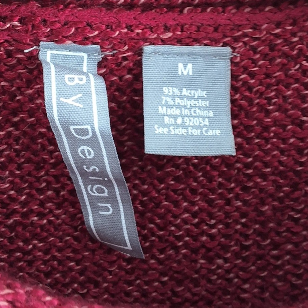 By Design Burgundy Marl Shimmer Knit Sweater Metallic Shoulder Button Scoop M - View 3