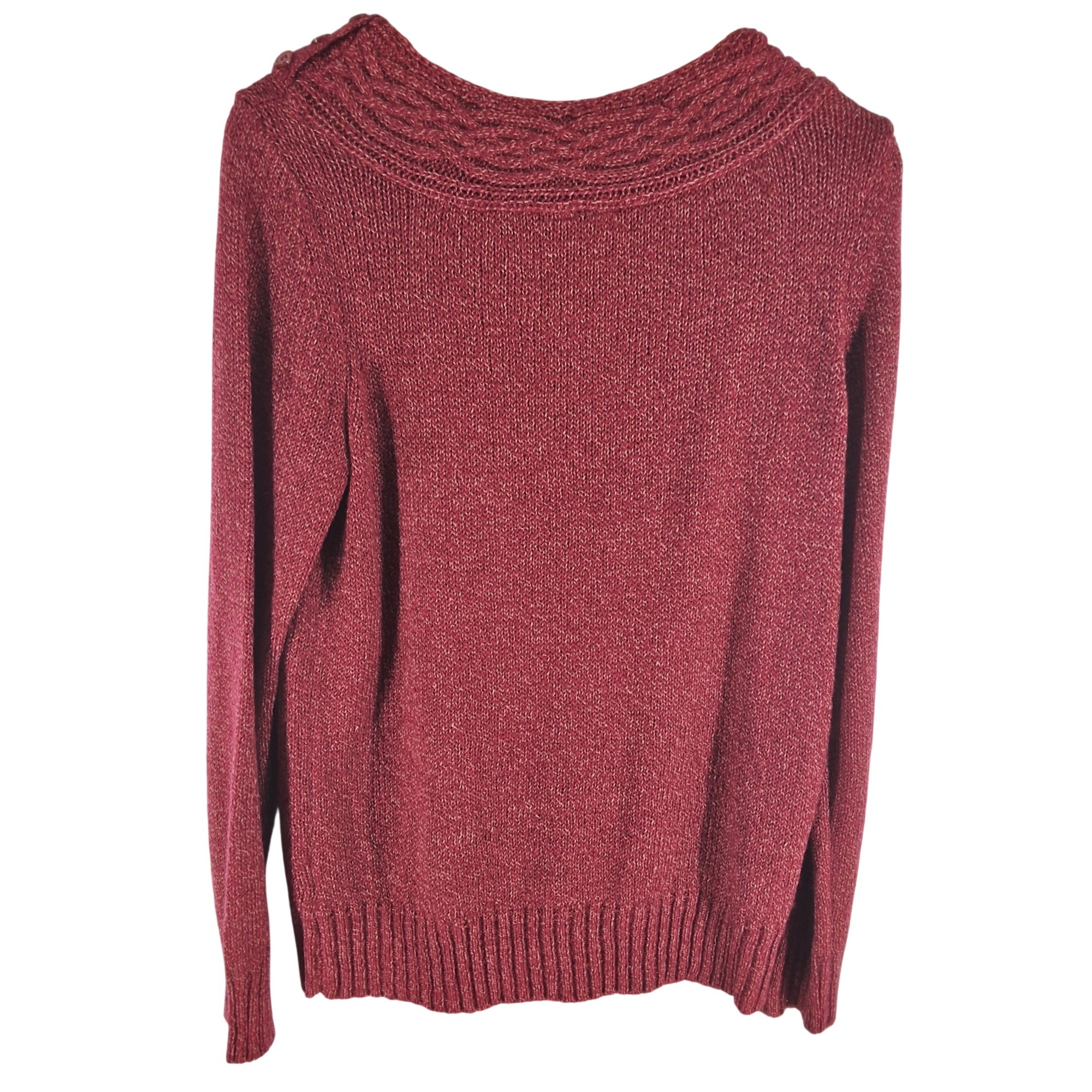 By Design Burgundy Marl Shimmer Knit Sweater Metallic Shoulder Button Scoop M - View 5