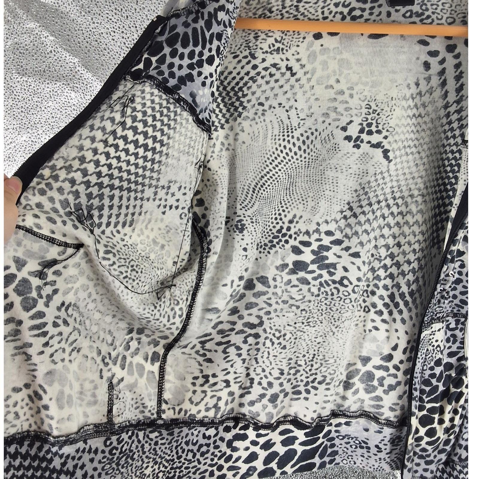 Yashi Womens Mixed Animal Print Zip Up Hoodie Grey Leopard Rhinestone Small - View 7