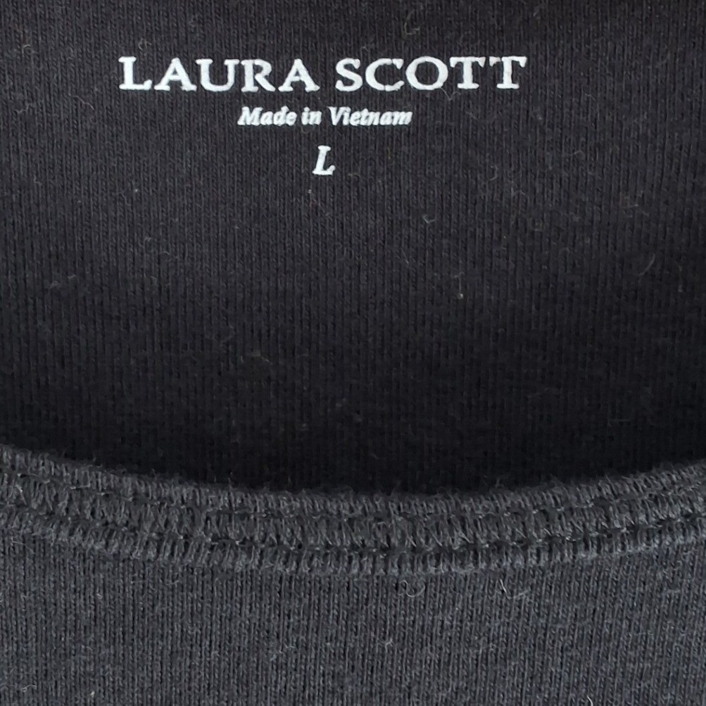 Laura Scott Womens Black Cotton Scoop Neck Tank Top Sleeveless Basic Size L