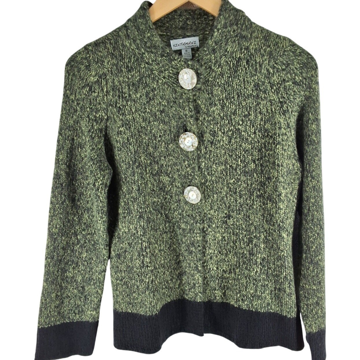Kintamani Wind River Green Marled Chunky Knit Cardigan Sweater Small Mock Neck