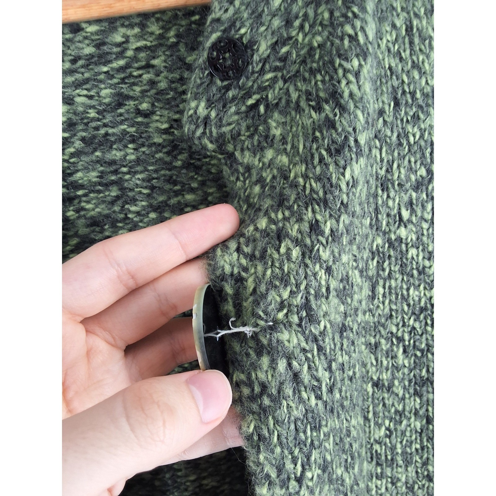Kintamani Wind River Green Marled Chunky Knit Cardigan Sweater Small Mock Neck - View 6