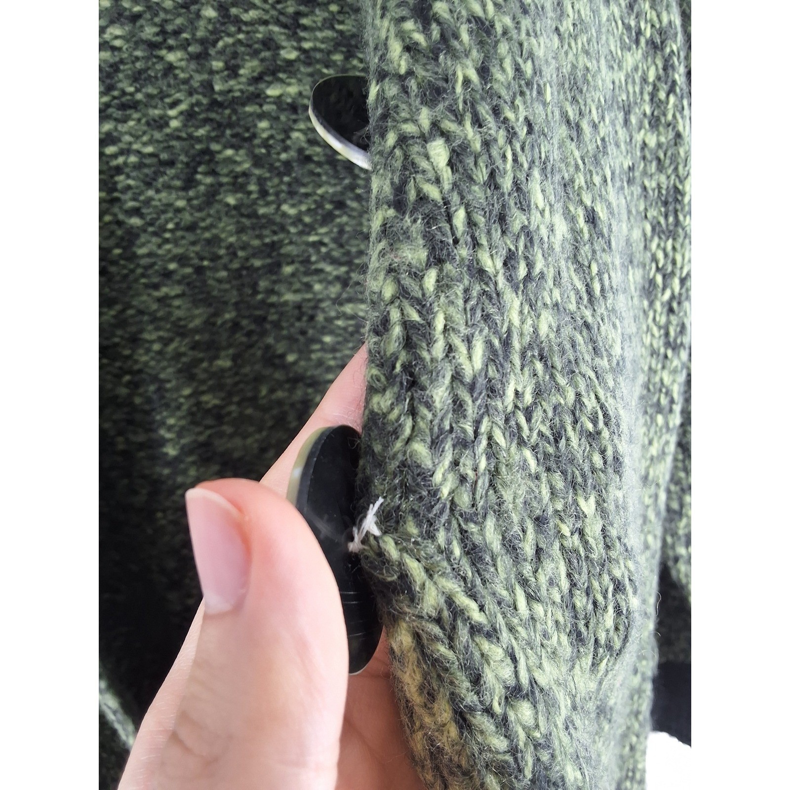 Kintamani Wind River Green Marled Chunky Knit Cardigan Sweater Small Mock Neck - View 7