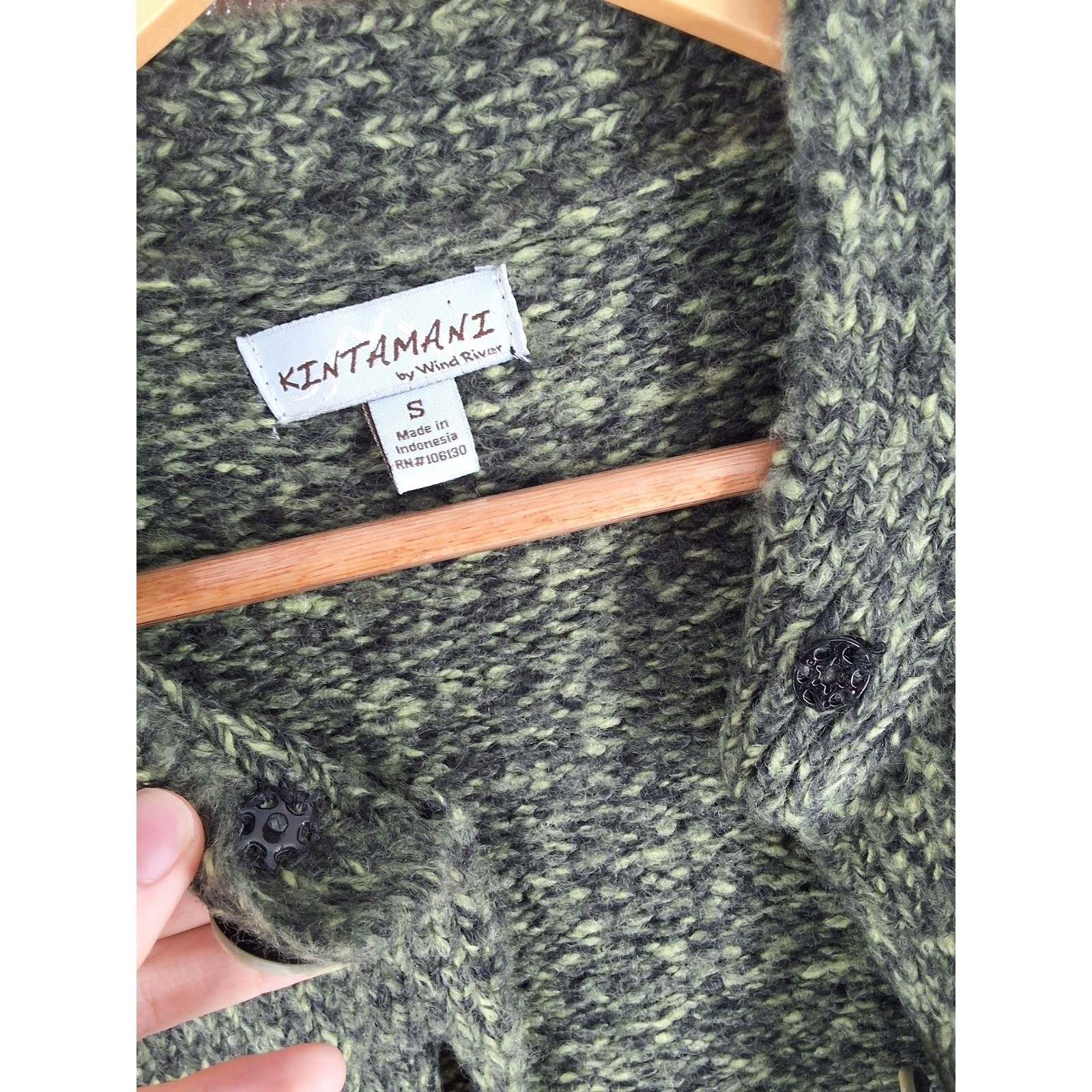 Kintamani Wind River Green Marled Chunky Knit Cardigan Sweater Small Mock Neck - View 8