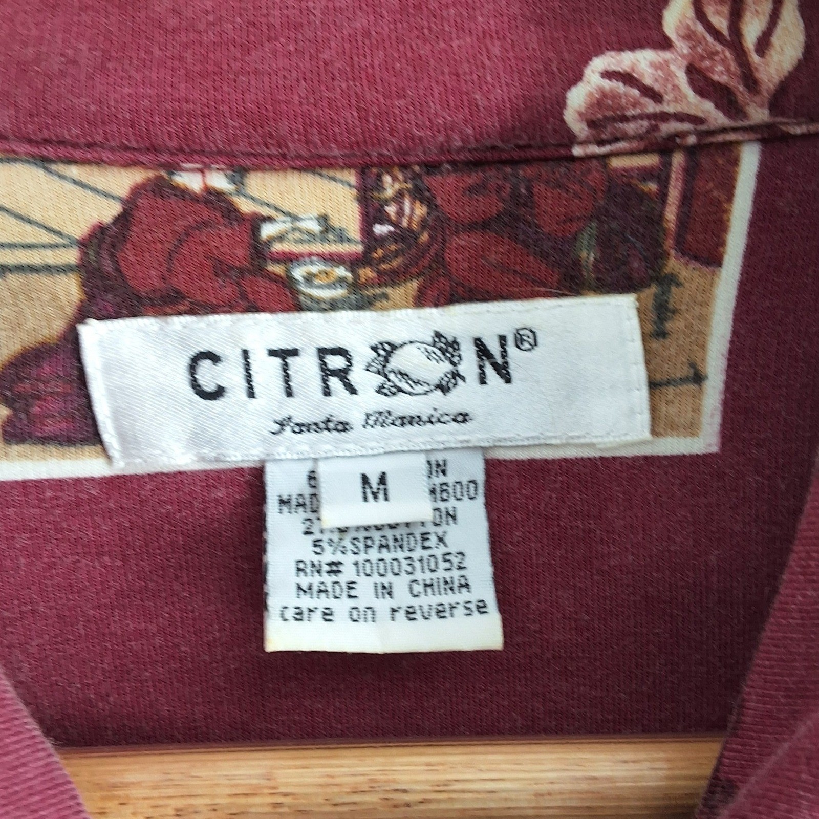Citron Santa Monica Geisha Art Print Bamboo Zip Up Jacket Burgundy M Art To Wear