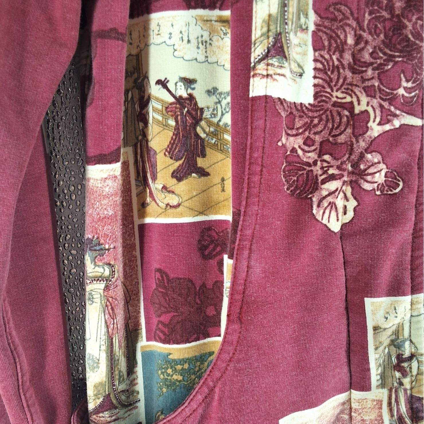 Citron Santa Monica Geisha Art Print Bamboo Zip Up Jacket Burgundy M Art To Wear - View 5