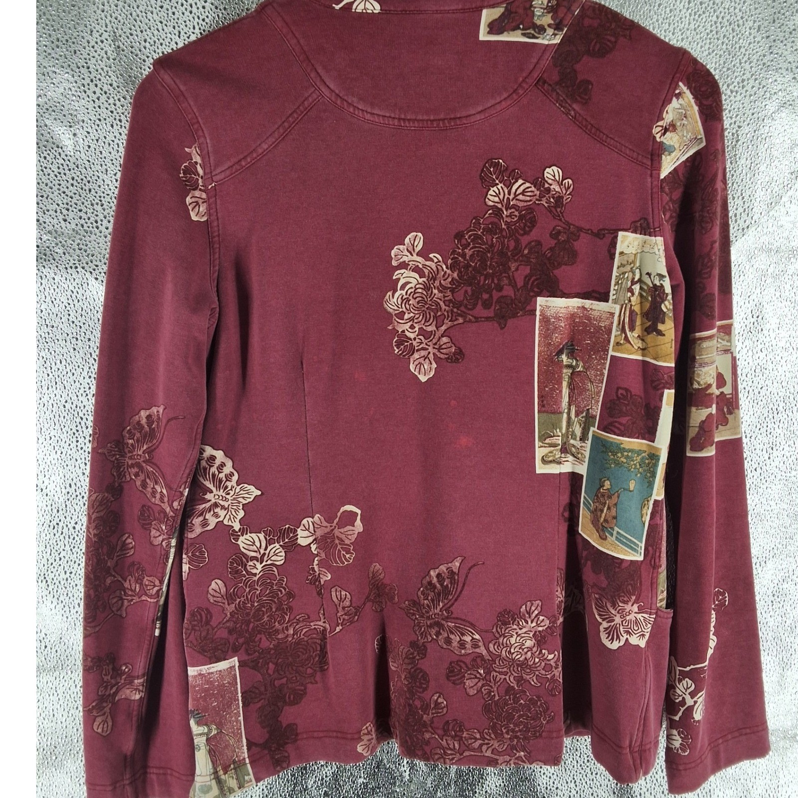 Citron Santa Monica Geisha Art Print Bamboo Zip Up Jacket Burgundy M Art To Wear - View 9