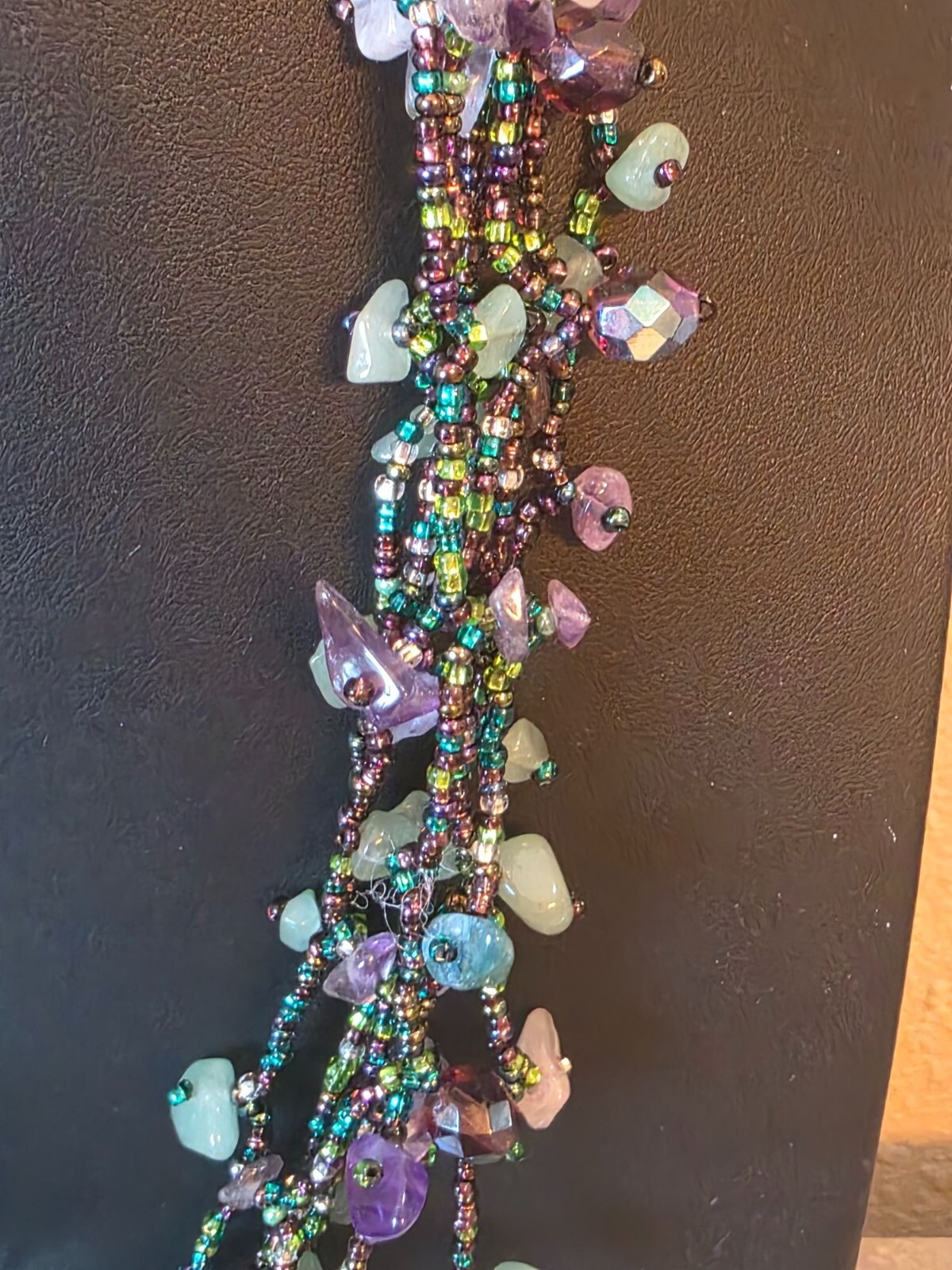 Fluorite & Amethyst Gemstone Multistrand Beaded Necklace w/ Magnetic Clasp - View 6