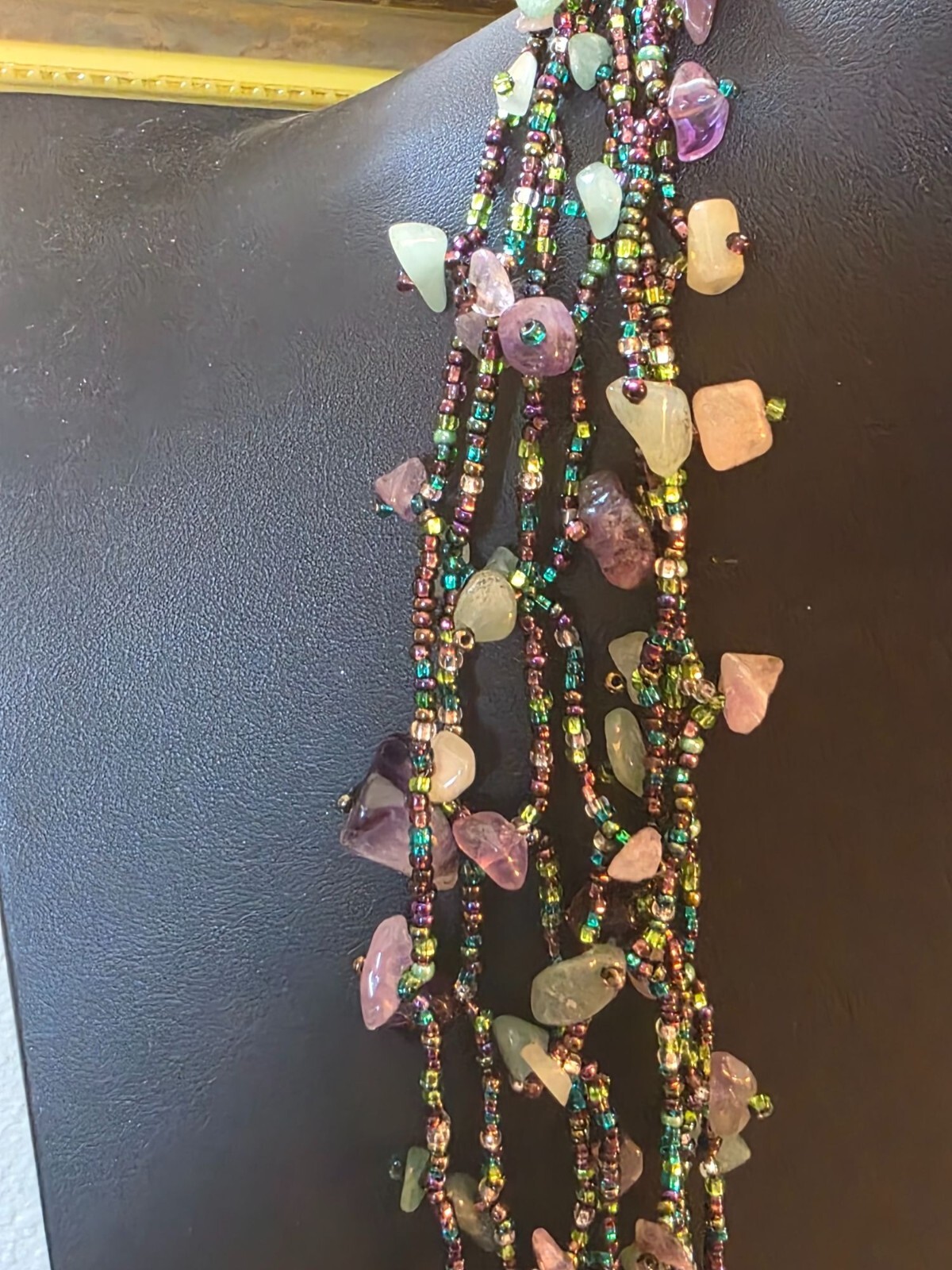 Fluorite & Amethyst Gemstone Multistrand Beaded Necklace w/ Magnetic Clasp - View 8