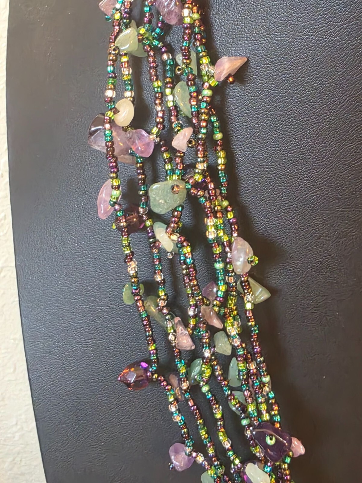 Fluorite & Amethyst Gemstone Multistrand Beaded Necklace w/ Magnetic Clasp - View 9