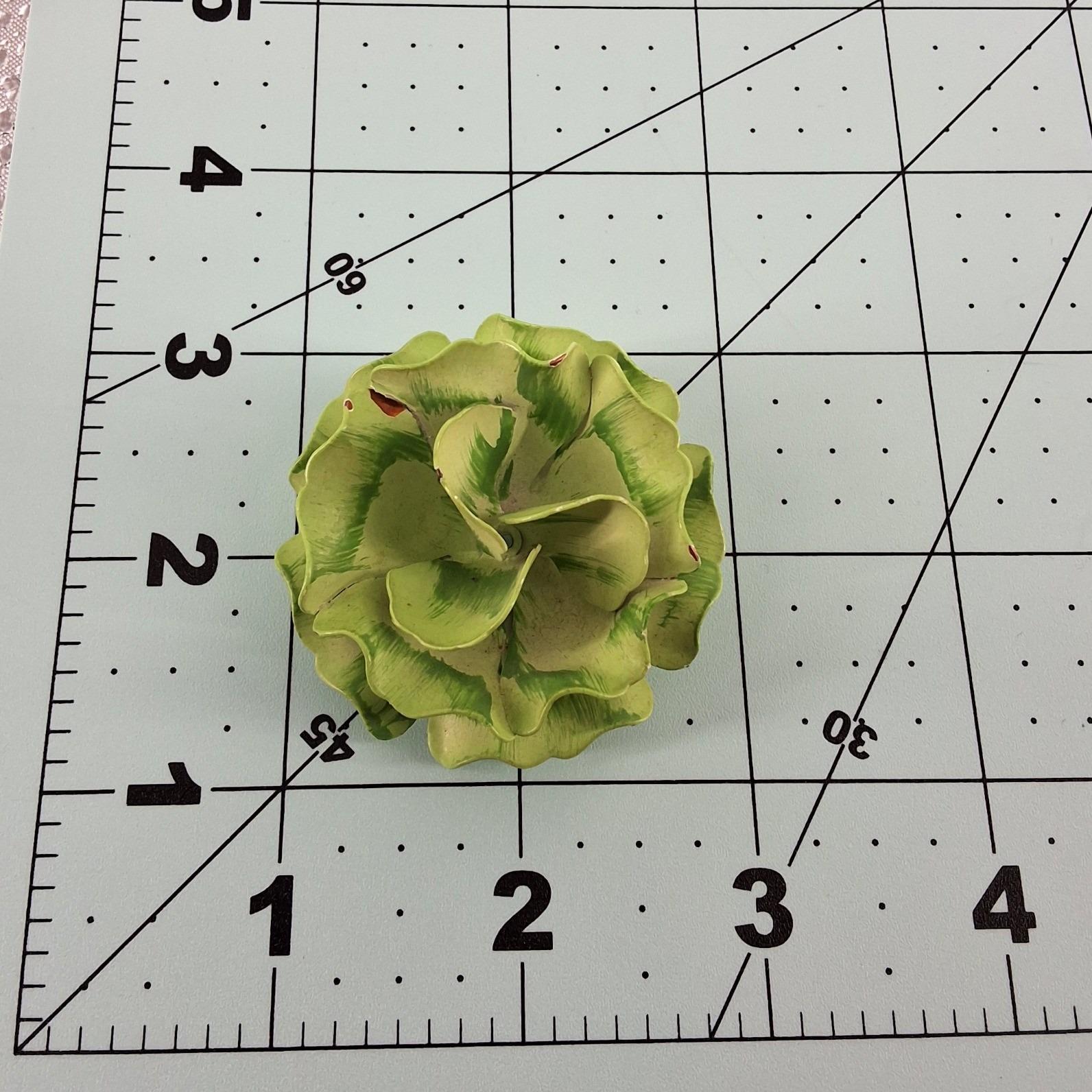 Vintage 1960s Green Enamel Flower Brooch Mod Retro Layered Metal Pin 2.5"