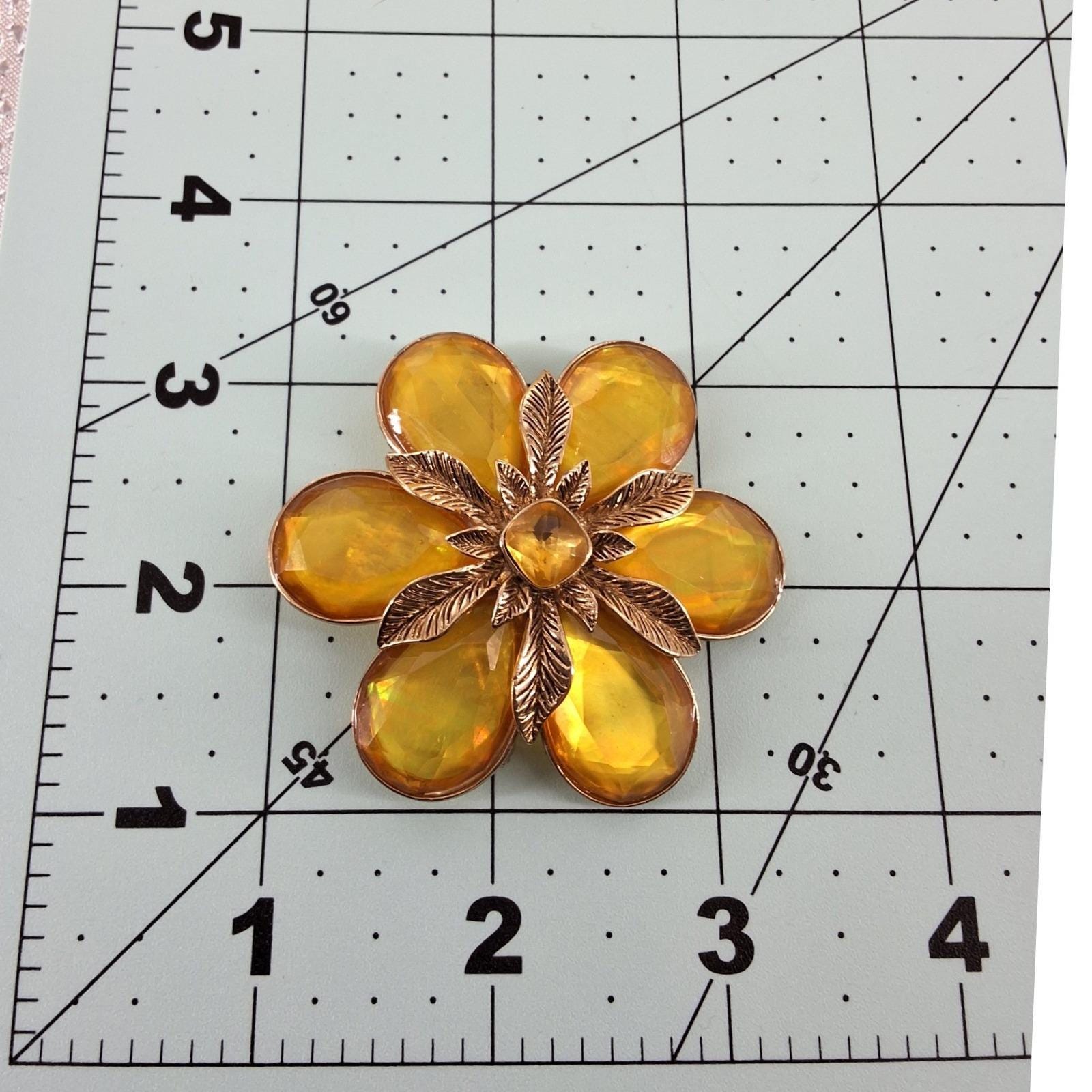 Vintage Monet Yellow Flower Brooch Gold Tone Iridescent Resin Petal Pin 2.25" - View 3