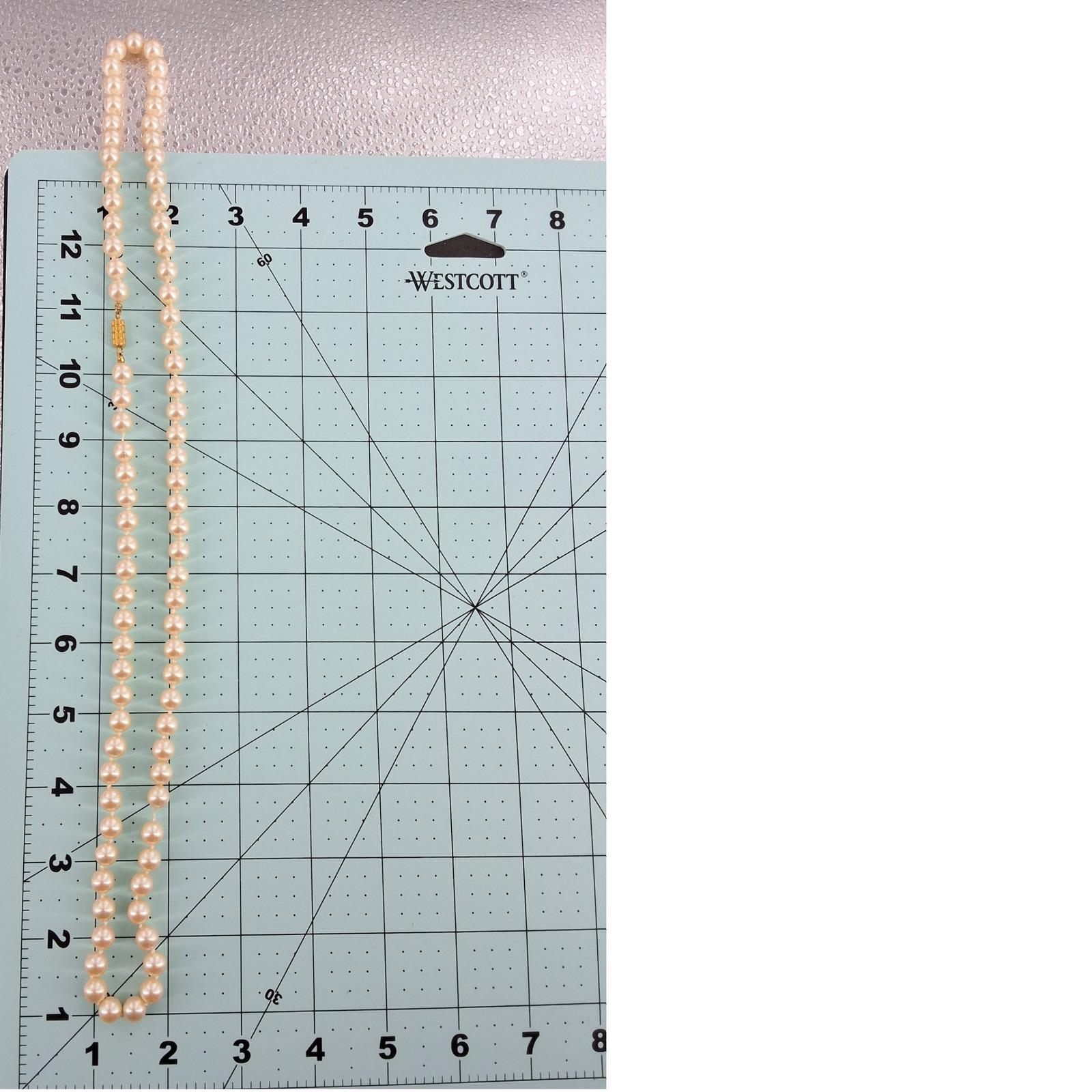 Vintage White Gold Faux Glass Pearl Necklace Hand Knotted 30" Barrel Clasp - View 3