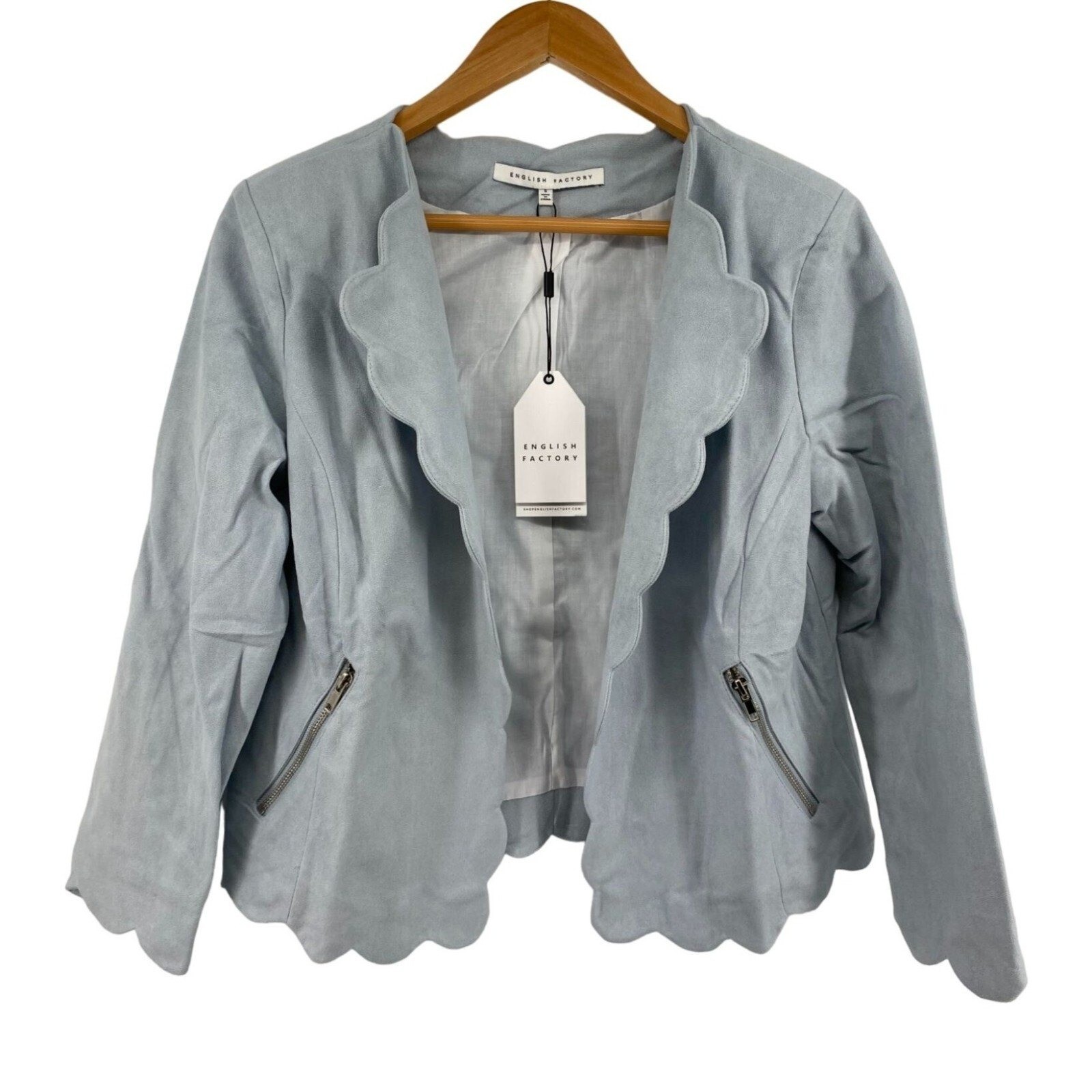 English Factory Light Blue Scallop Edge Tailored Blazer Jacket NWT Size S