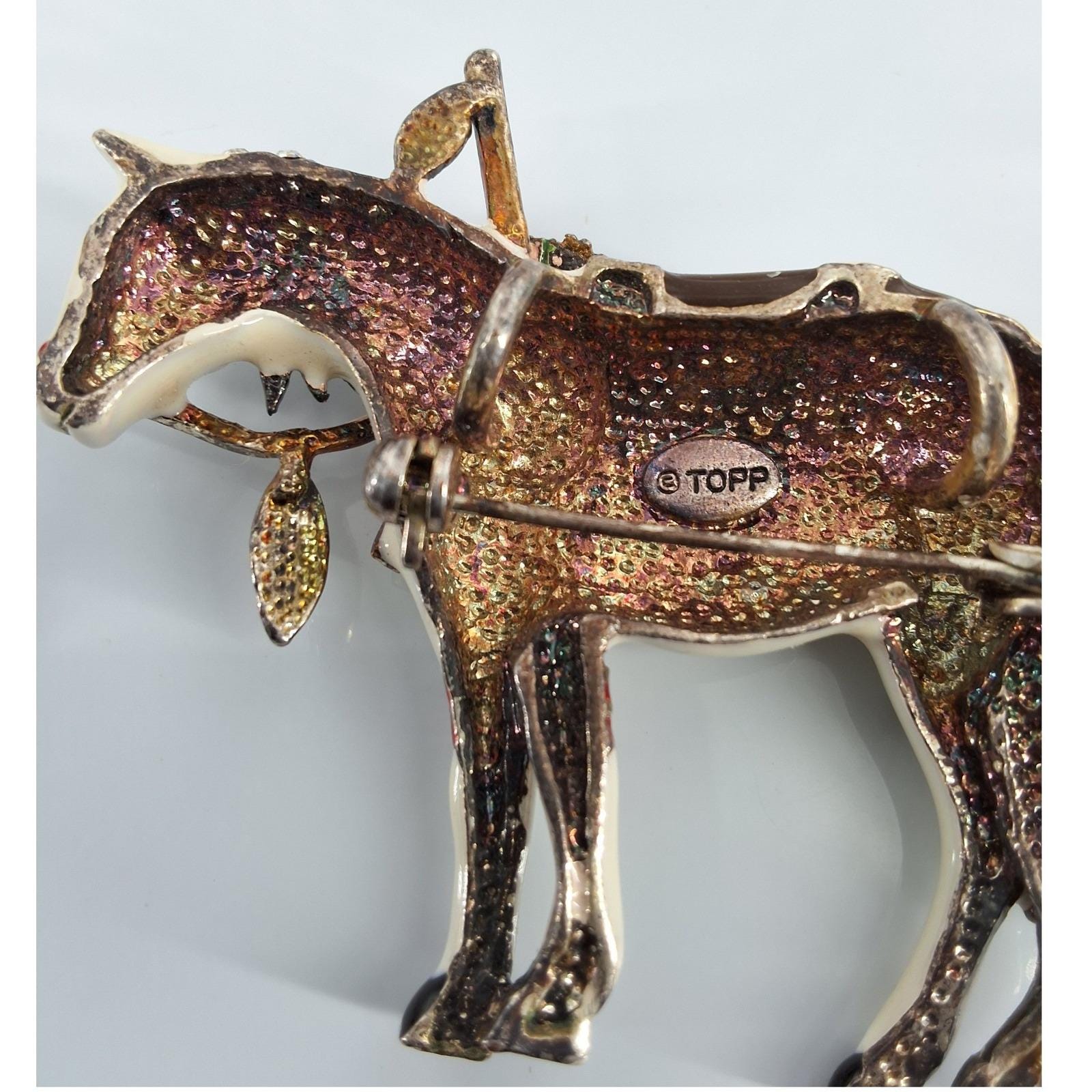 TOPP Trail of Painted Ponies War Pony Vintage Enamel Horse Brooch Pendant Pin - View 5